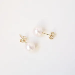 14k Gold 8mm Pearl Post Earrings