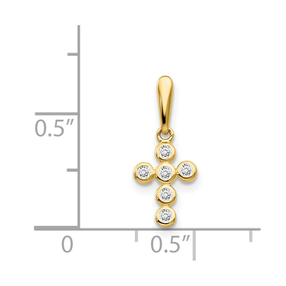 14k Real Solid Gold CZ Small Cross Pendant Charm, 10x7mm