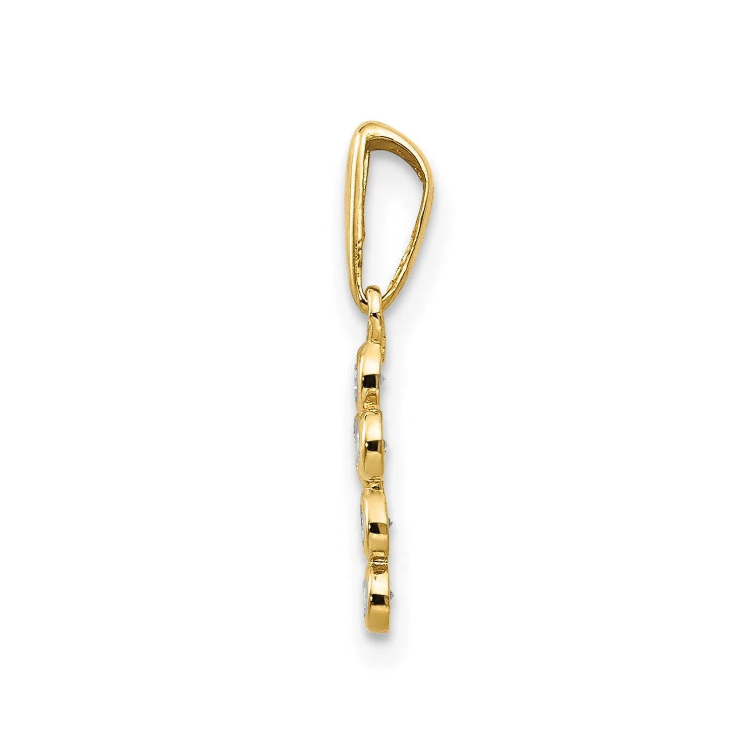 14k Real Solid Gold CZ Small Cross Pendant Charm, 10x7mm