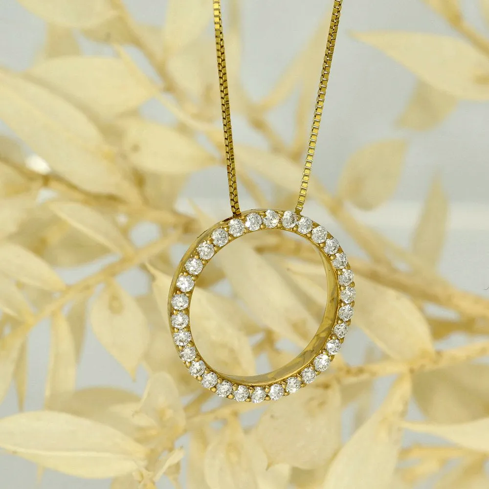 18ct Yellow Gold Medium Circle Outline Diamond Necklace
