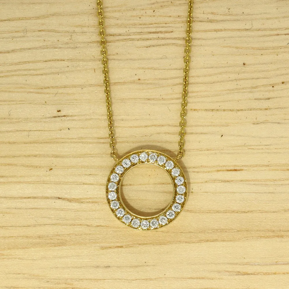 18ct Yellow Gold Small Circle Outline Diamond Necklace