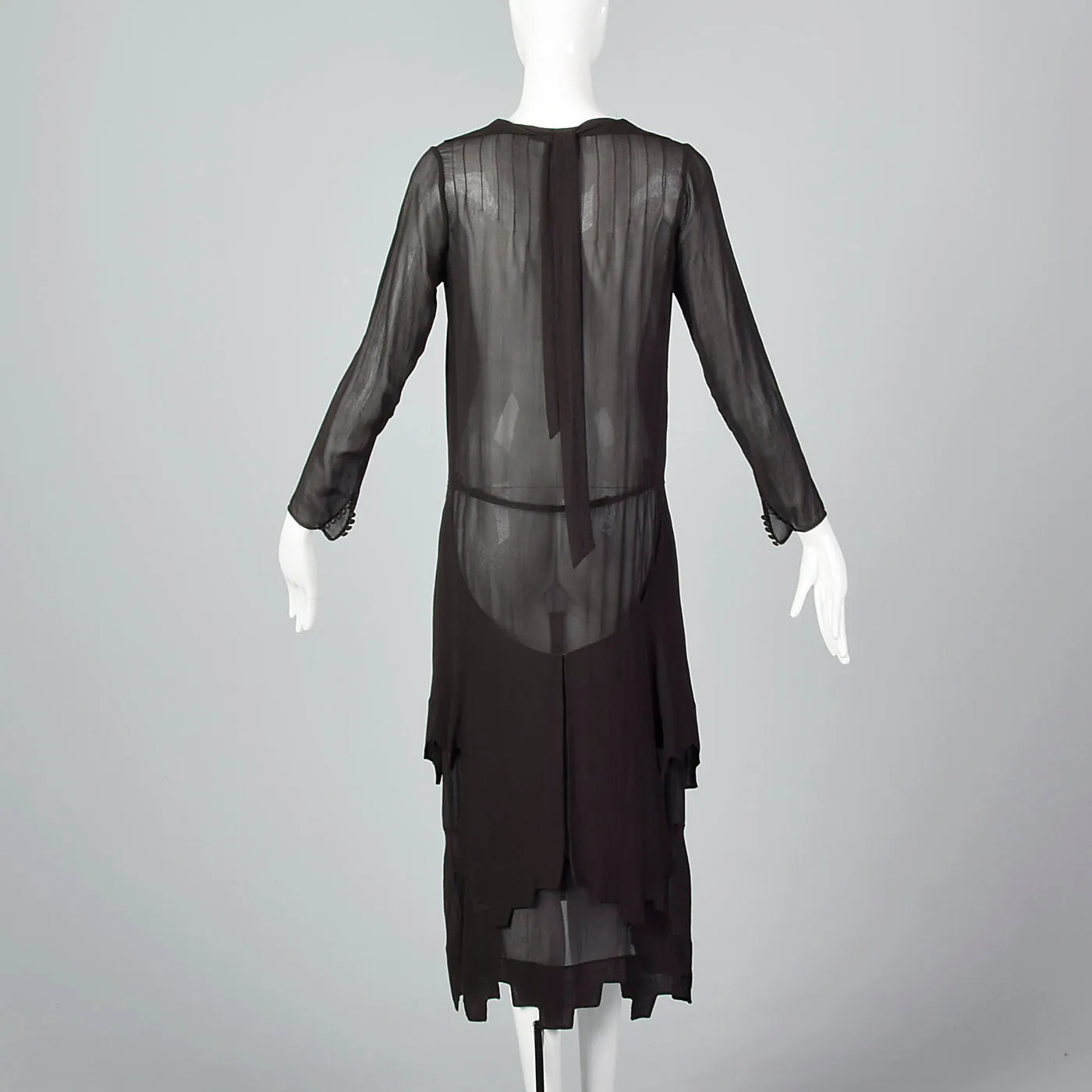 1920s Sheer Black Dress with Layered Skirt