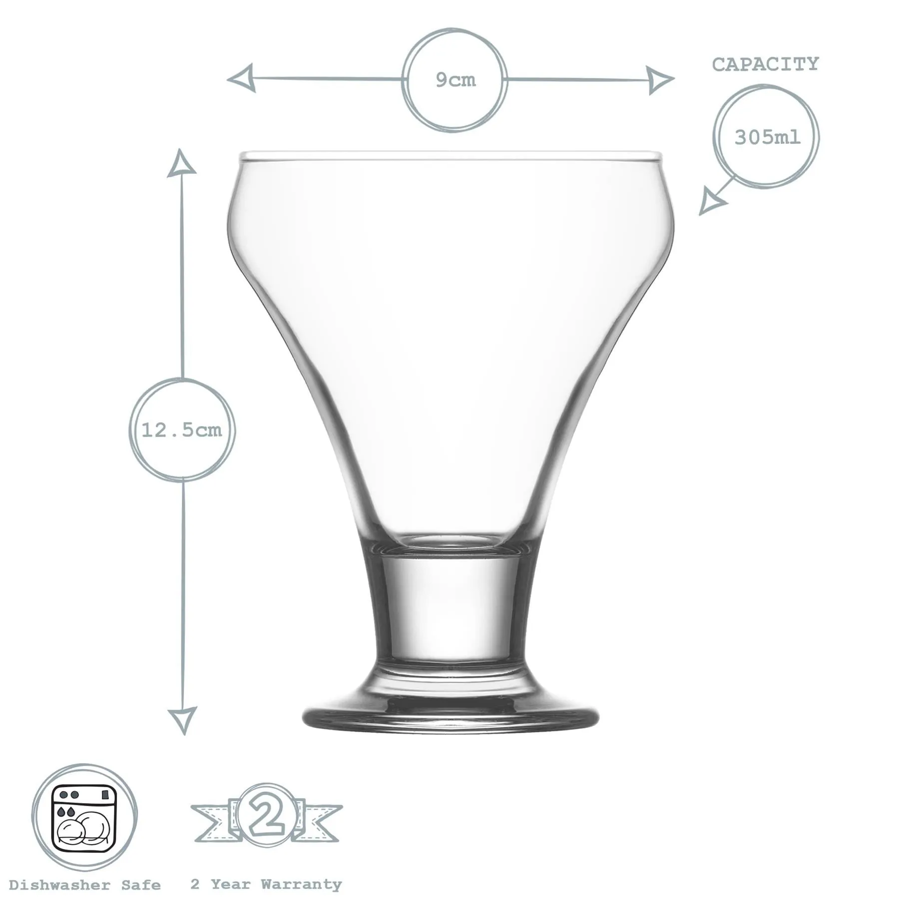 305ml Frosty Glass Ice Cream Bowls - Pack of Six - By LAV