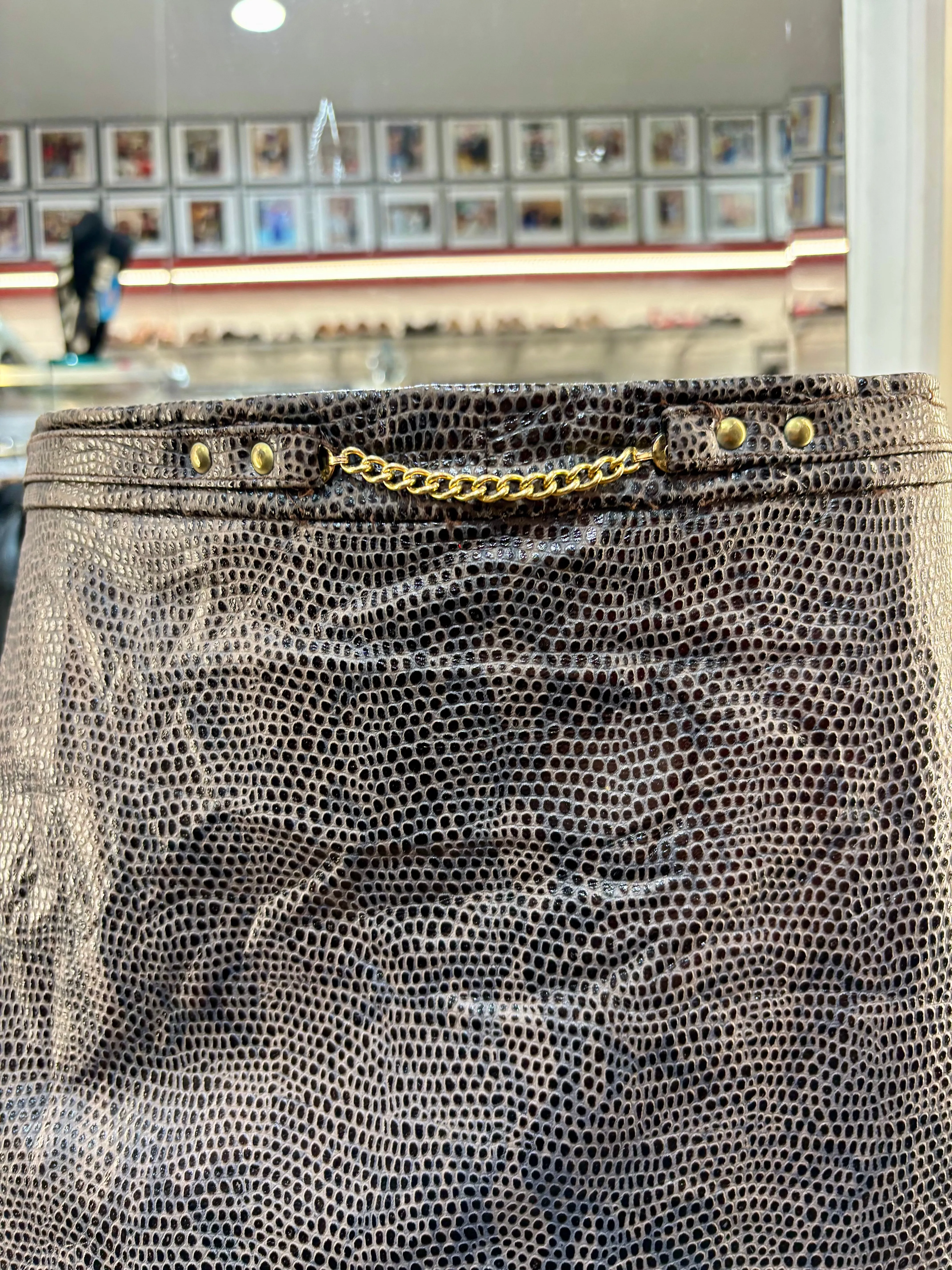 90’s Dark Green Pattern Leather Pencil Skirt By Sartoria L Calderan