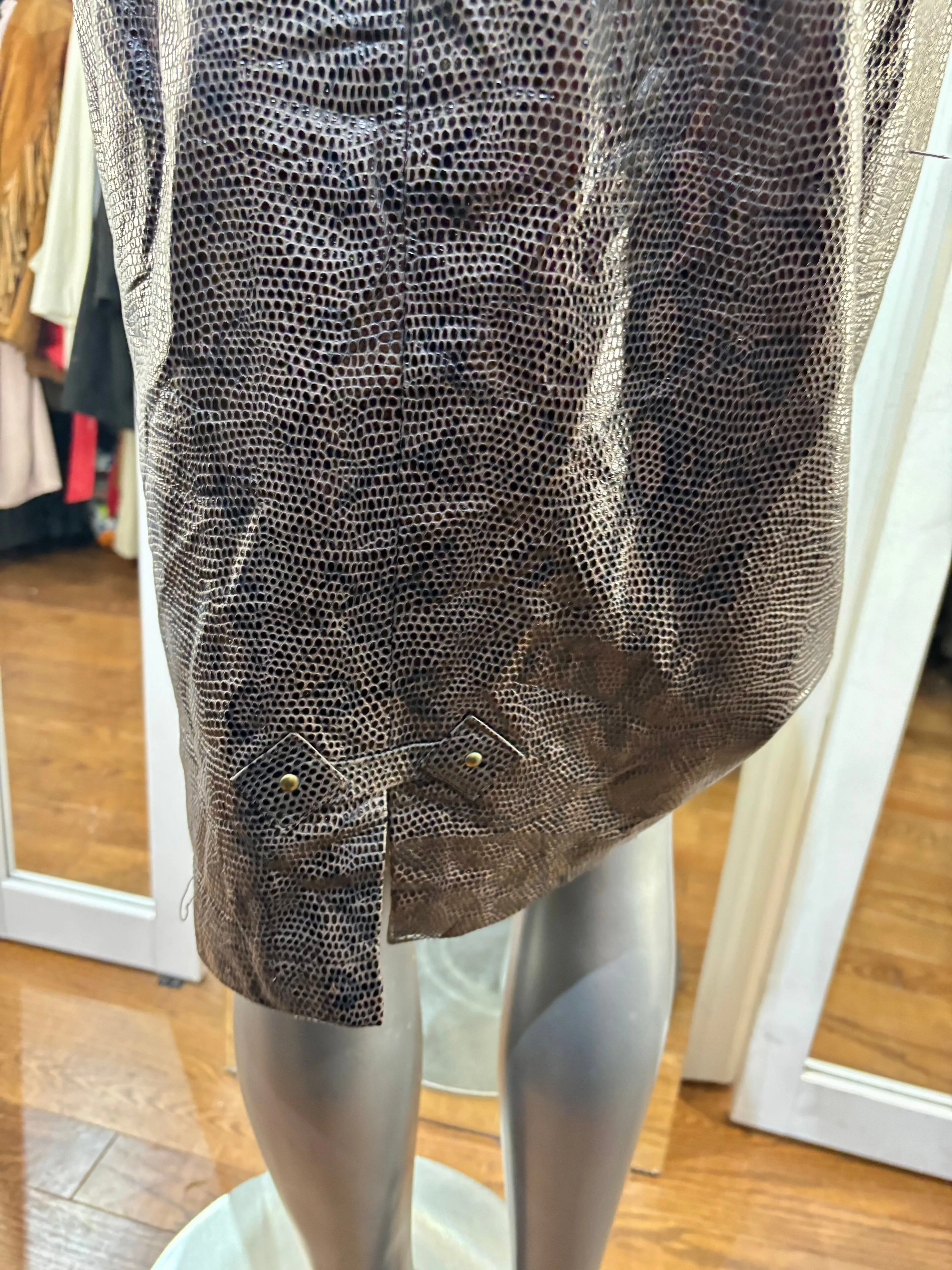 90’s Dark Green Pattern Leather Pencil Skirt By Sartoria L Calderan