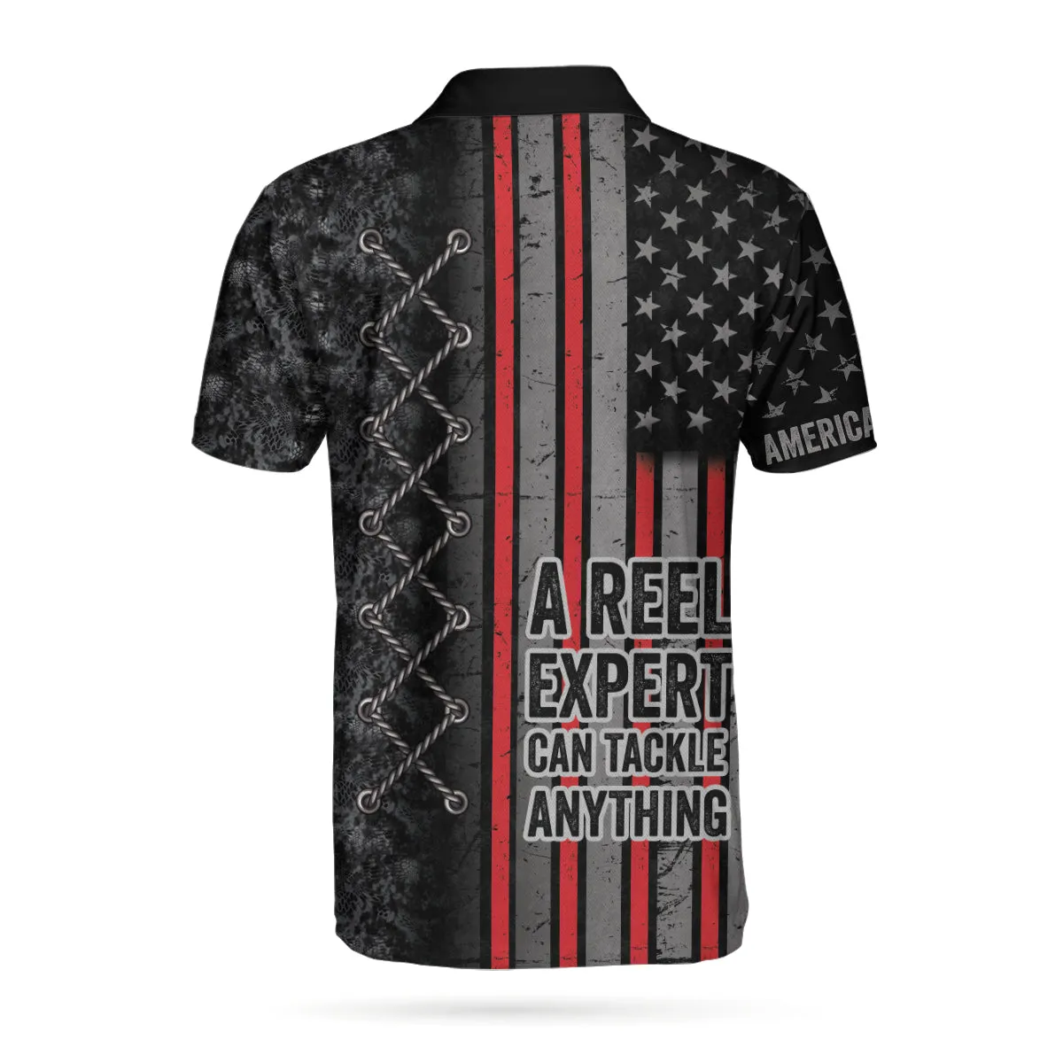 A Reel Expert Can Tackle Anything Camouflage Polo Shirt, American Flag Polo Shirt For Men, Crazy Fishing Shirt