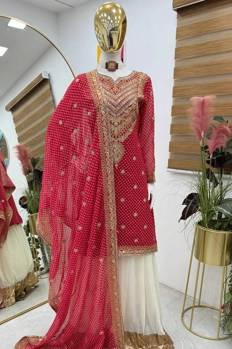 Actress Sonakshi Sinha Red Color Sharara Set For Wedding
