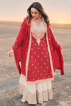 Actress Sonakshi Sinha Red Color Sharara Set For Wedding