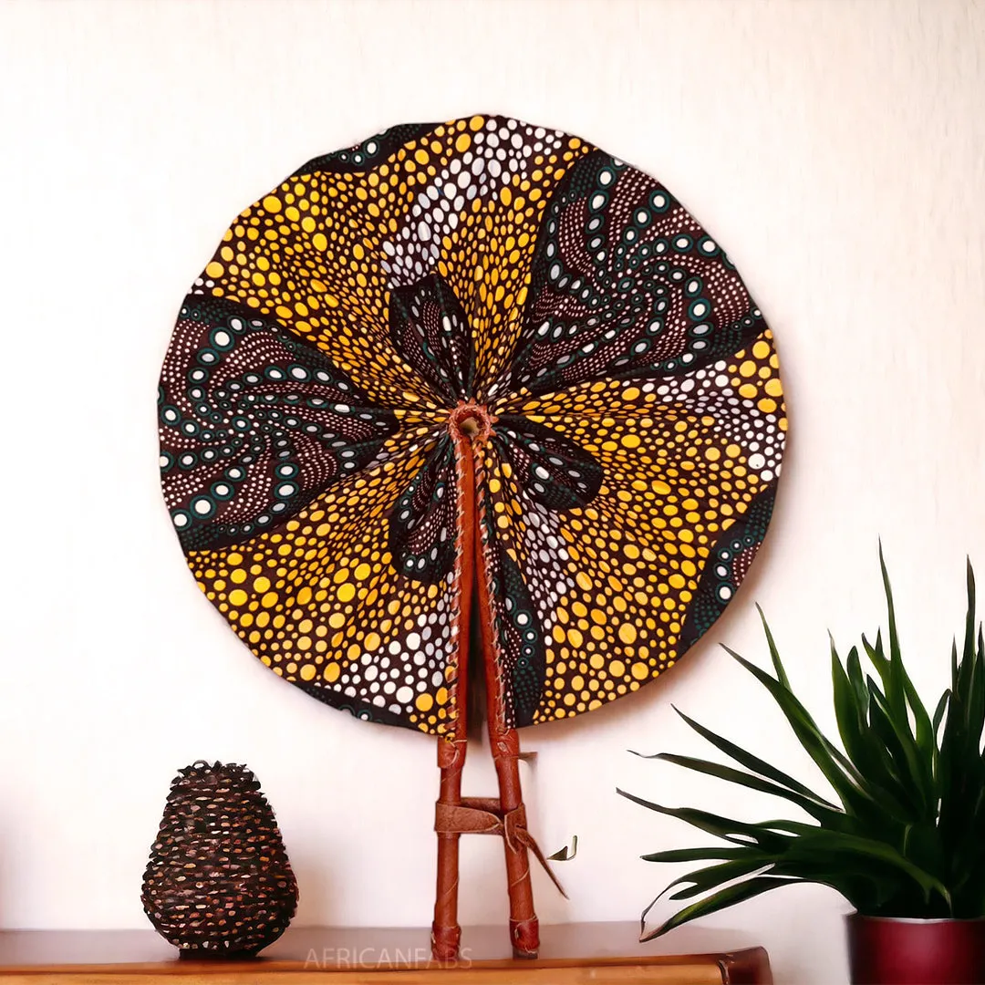 African Hand fan - Ankara print Hand fan - Yao - Yellow / green