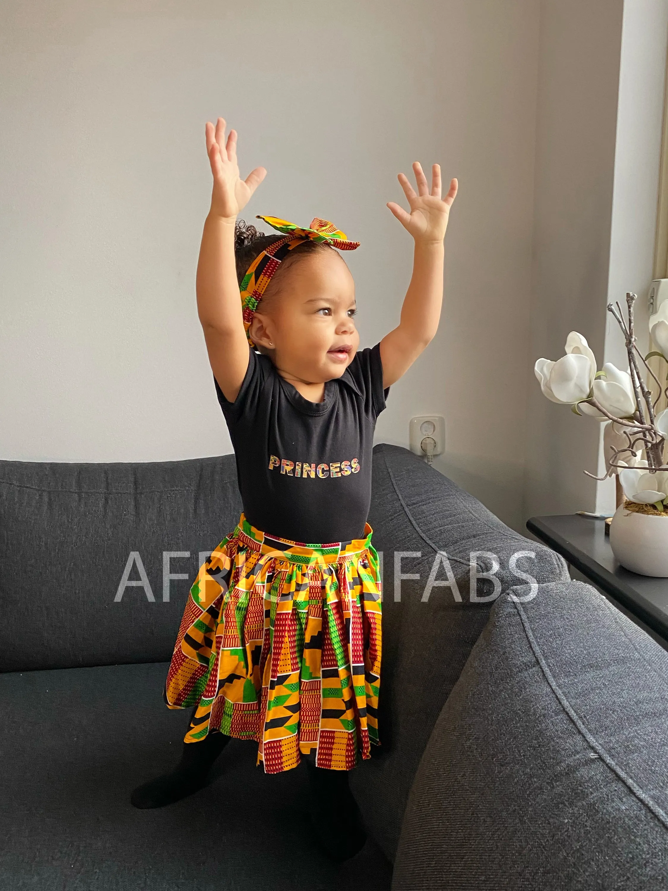 African print Kids Skirt   Headtie with Bow set in Kente print ( 1 - 10 years )