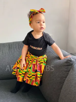 African print Kids Skirt   Headtie with Bow set in Kente print ( 1 - 10 years )
