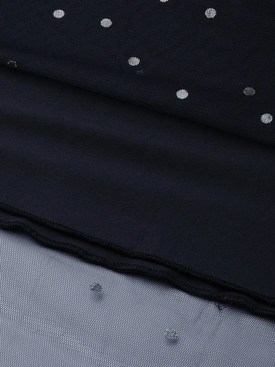 Ahalyaa Navy Blue & Silver Foil Print Layered Top with Skirt
