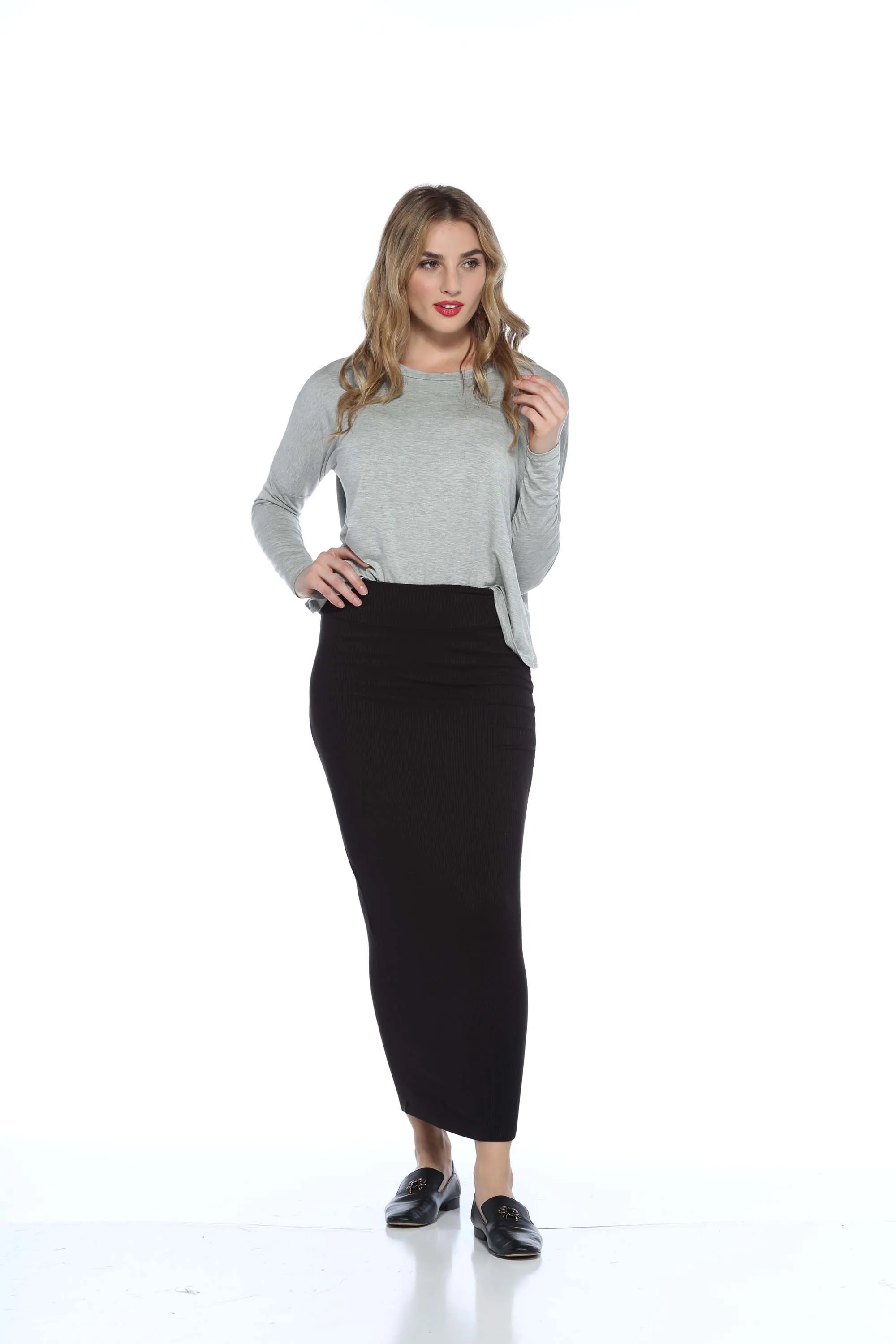 Ankle Ribbed Tube Skirt, Black
