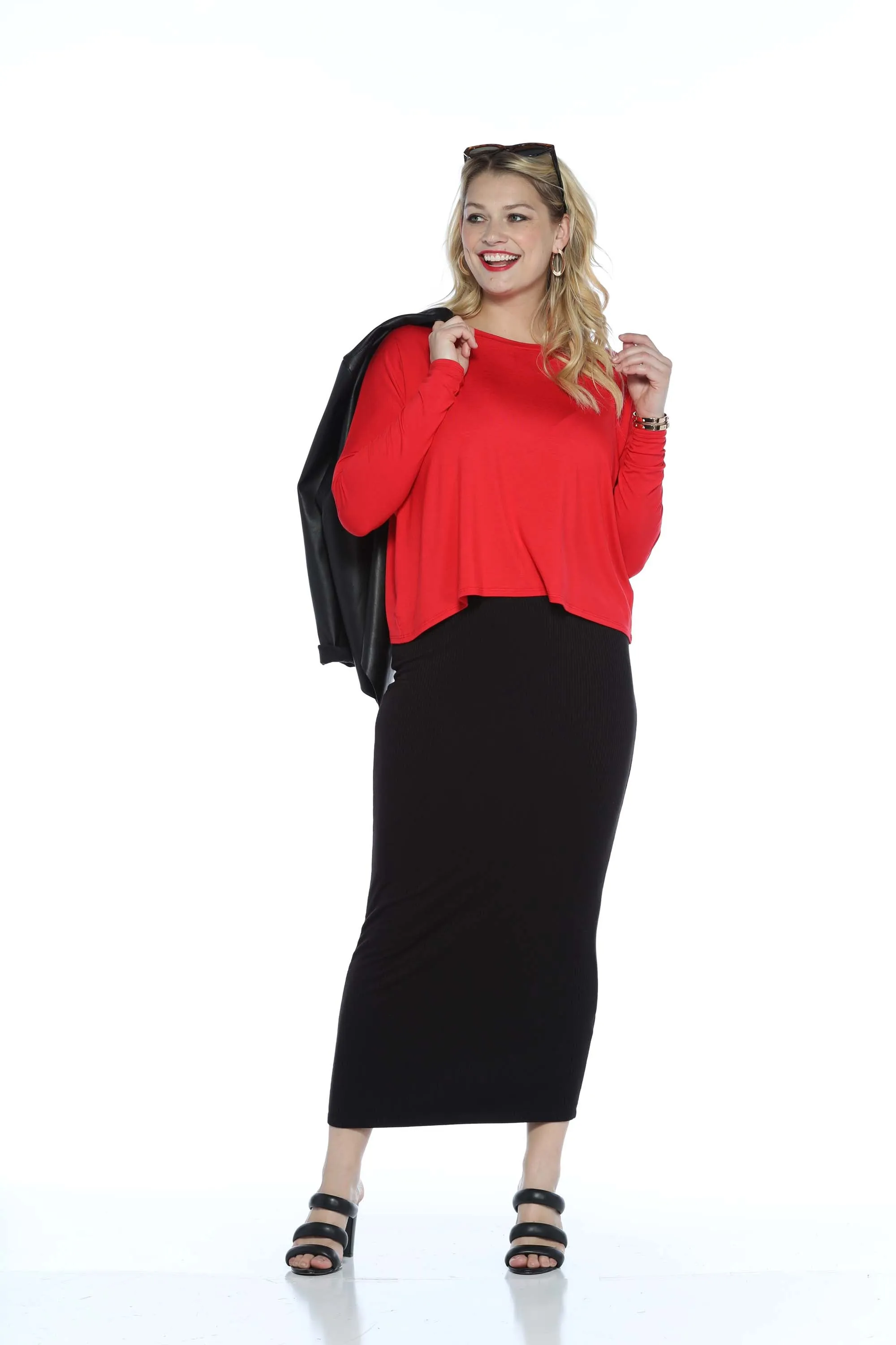 Ankle Ribbed Tube Skirt, Black