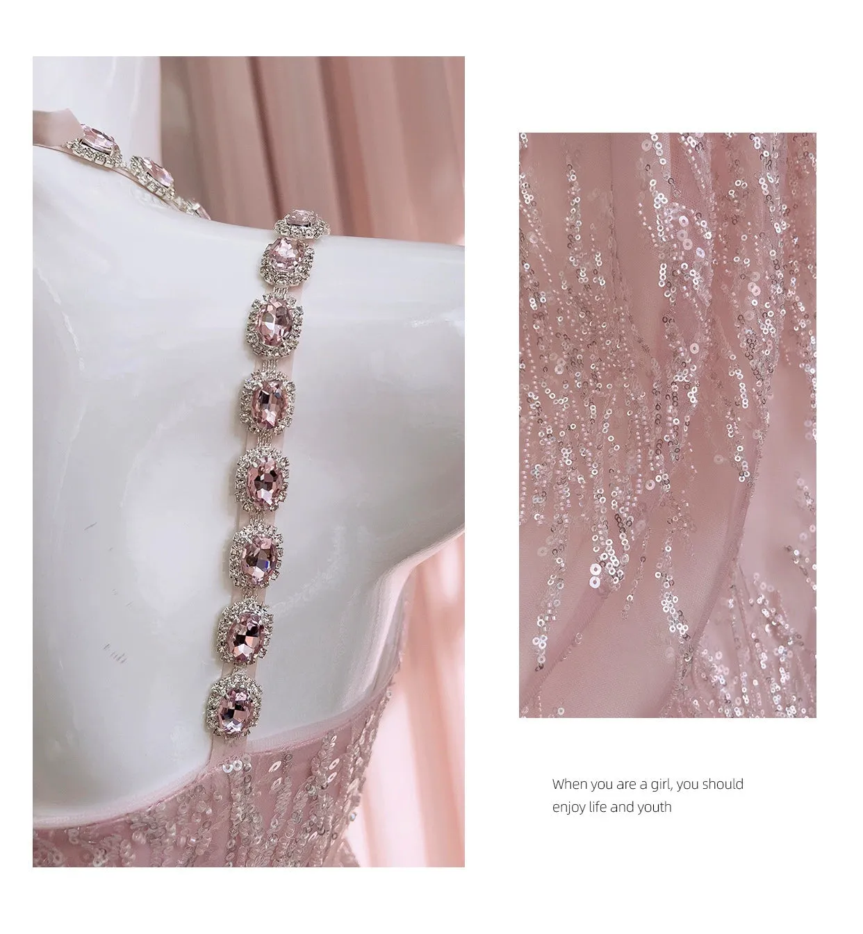 Anna~High-end Luxury Lolita JSK Pink Halter Neck Wedding Lolita Dress