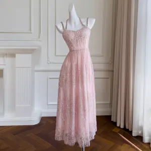 Anna~High-end Luxury Lolita JSK Pink Halter Neck Wedding Lolita Dress