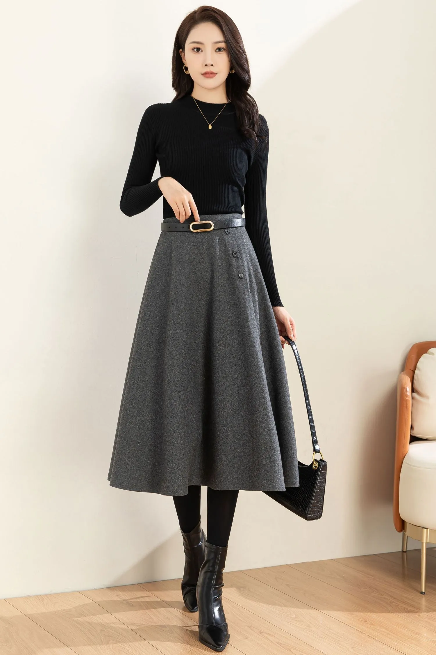 Autumn Winter A line Wool  Skirt C4453