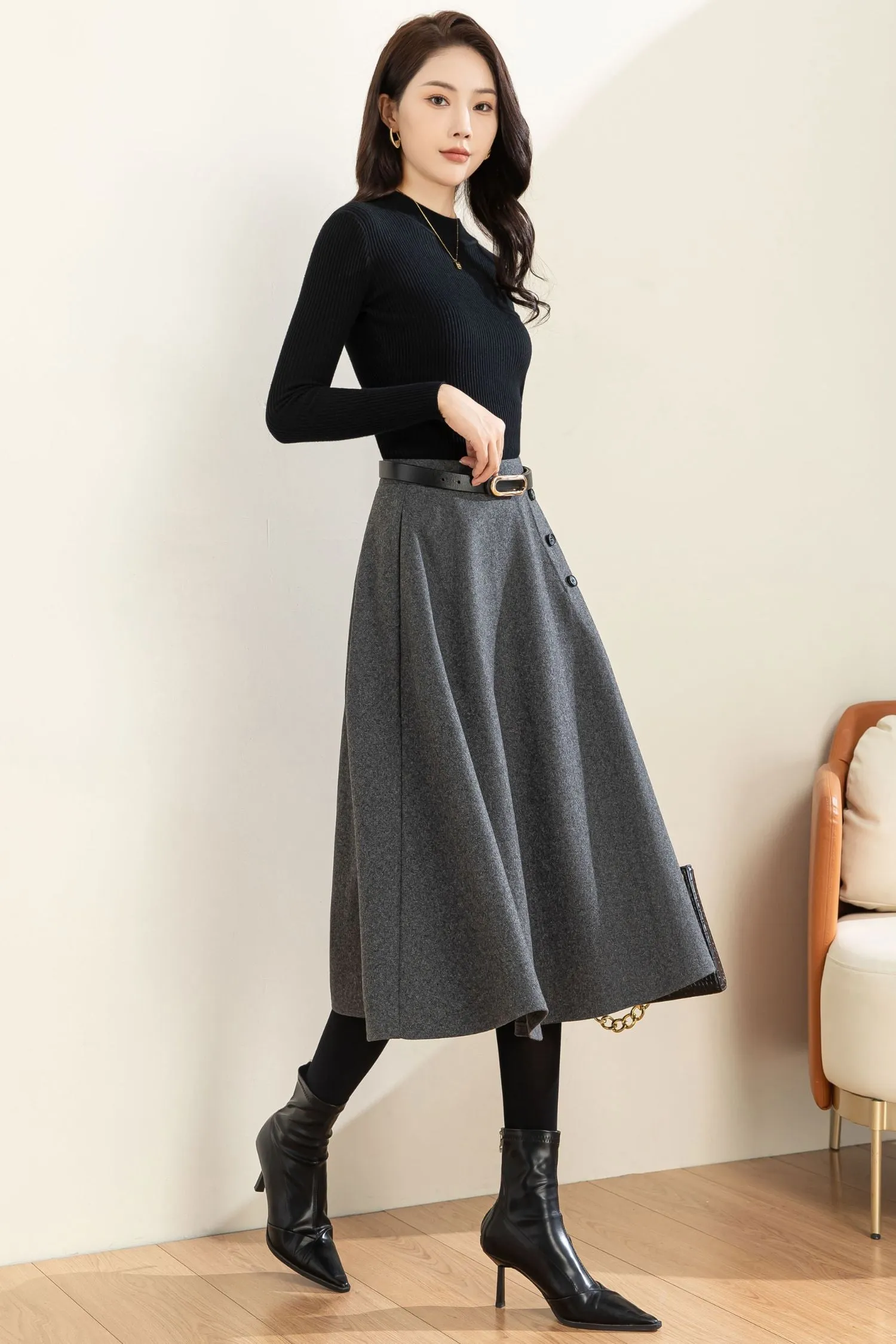 Autumn Winter A line Wool  Skirt C4453