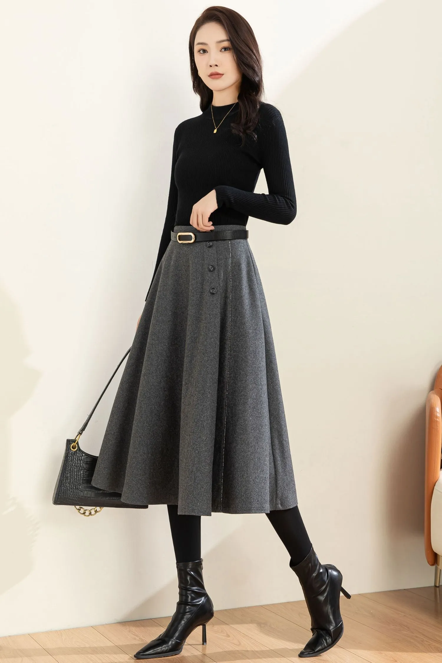 Autumn Winter A line Wool  Skirt C4453