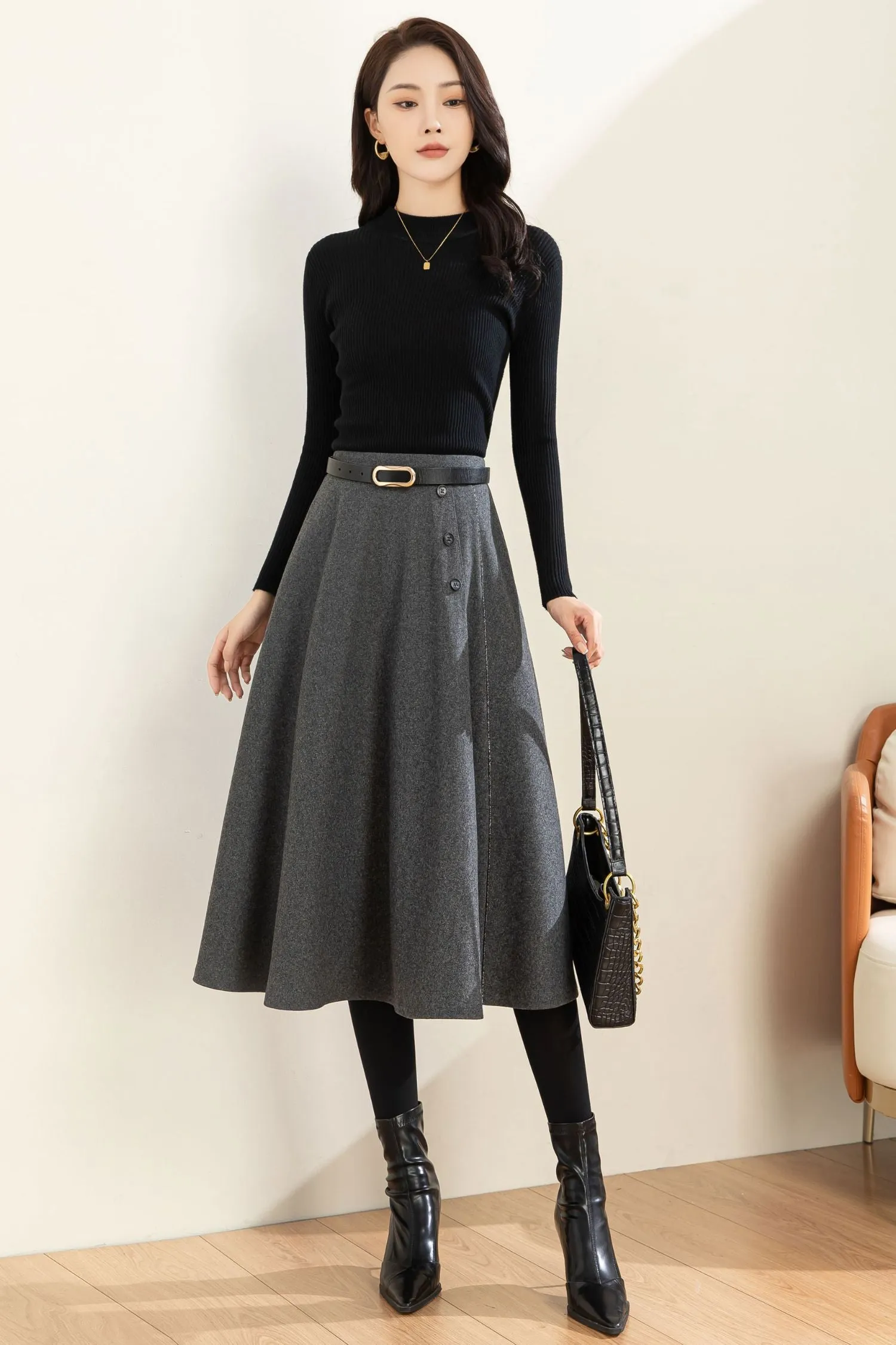 Autumn Winter A line Wool  Skirt C4453