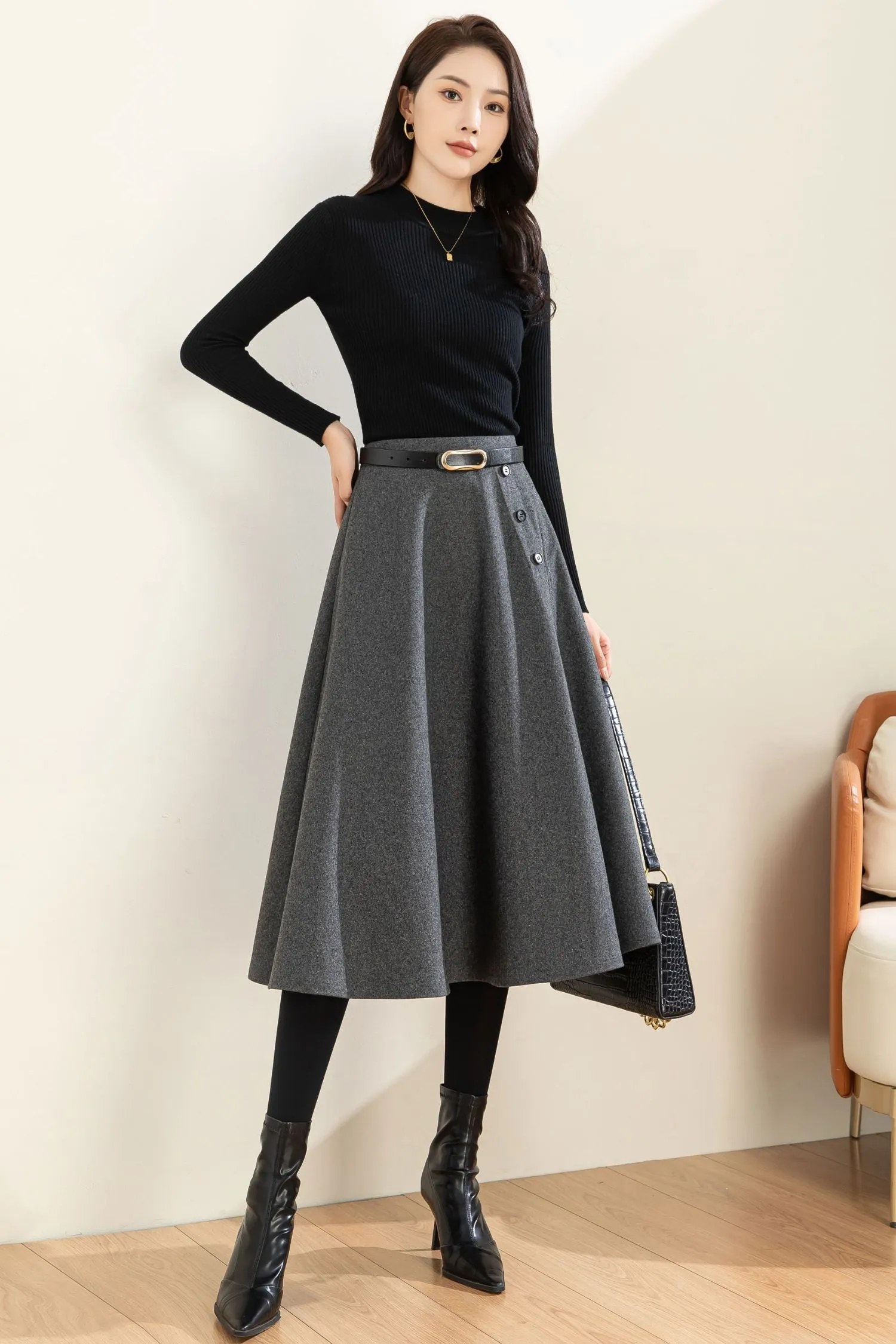 Autumn Winter A line Wool  Skirt C4453