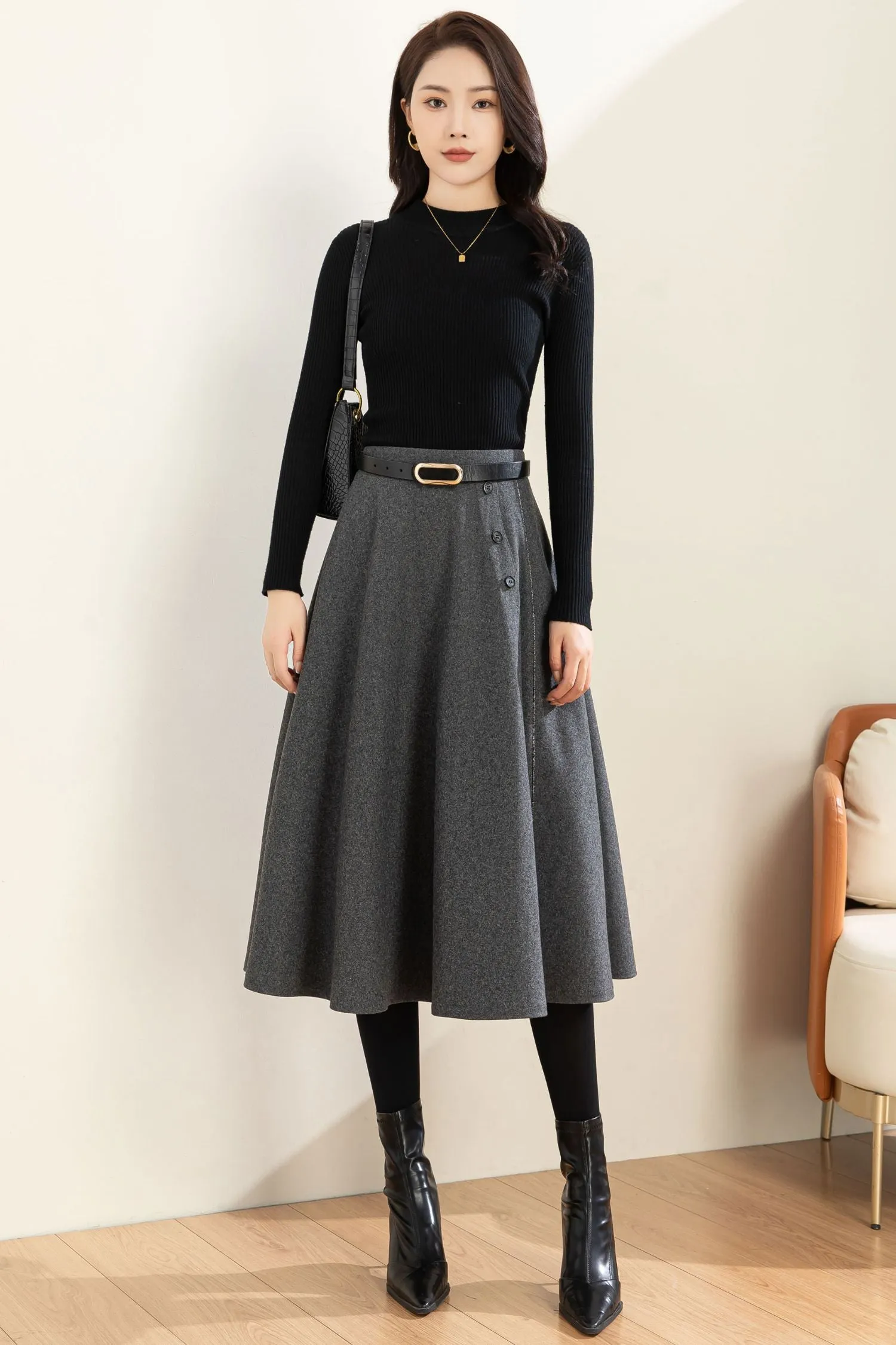 Autumn Winter A line Wool  Skirt C4453