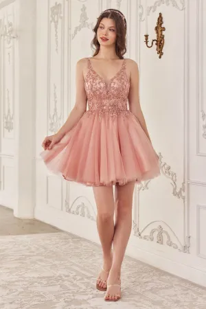 Beaded A-Line Layered Tulle Skirt Short Cocktail & Homecoming Dress CDCY022