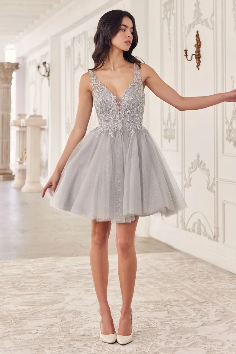 Beaded A-Line Layered Tulle Skirt Short Cocktail & Homecoming Dress CDCY022