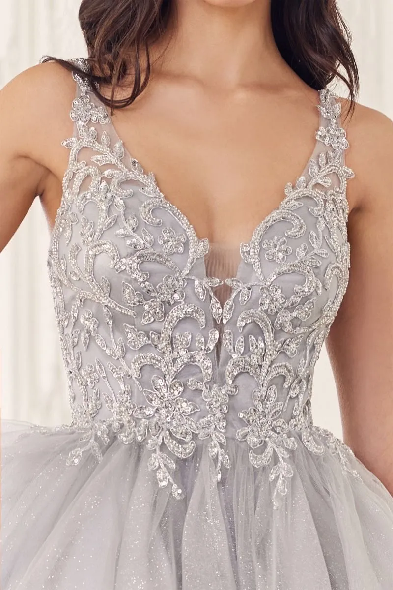 Beaded A-Line Layered Tulle Skirt Short Cocktail & Homecoming Dress CDCY022