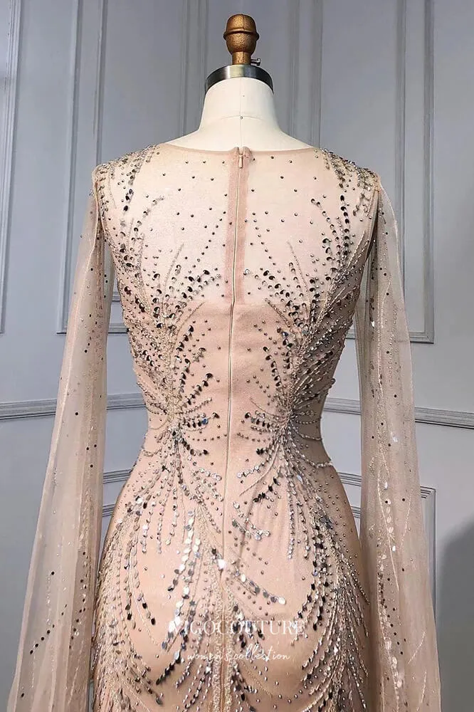 Beaded Mermaid Formal Dresses Removable Cape Sleeve Prom Dress 21629