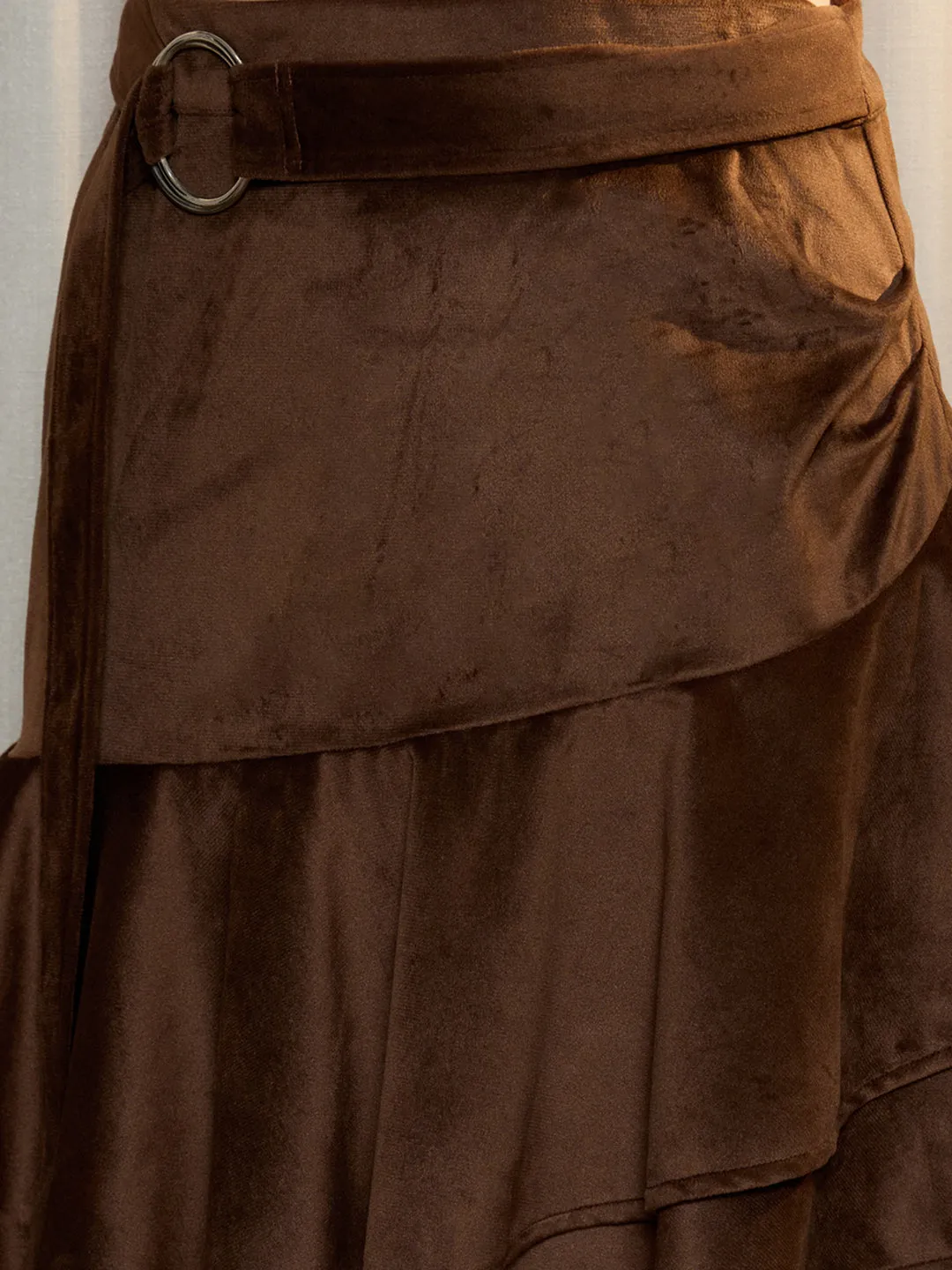 Berrylush Women Brown Solid High Rise Layered Wrap Mini Skirt