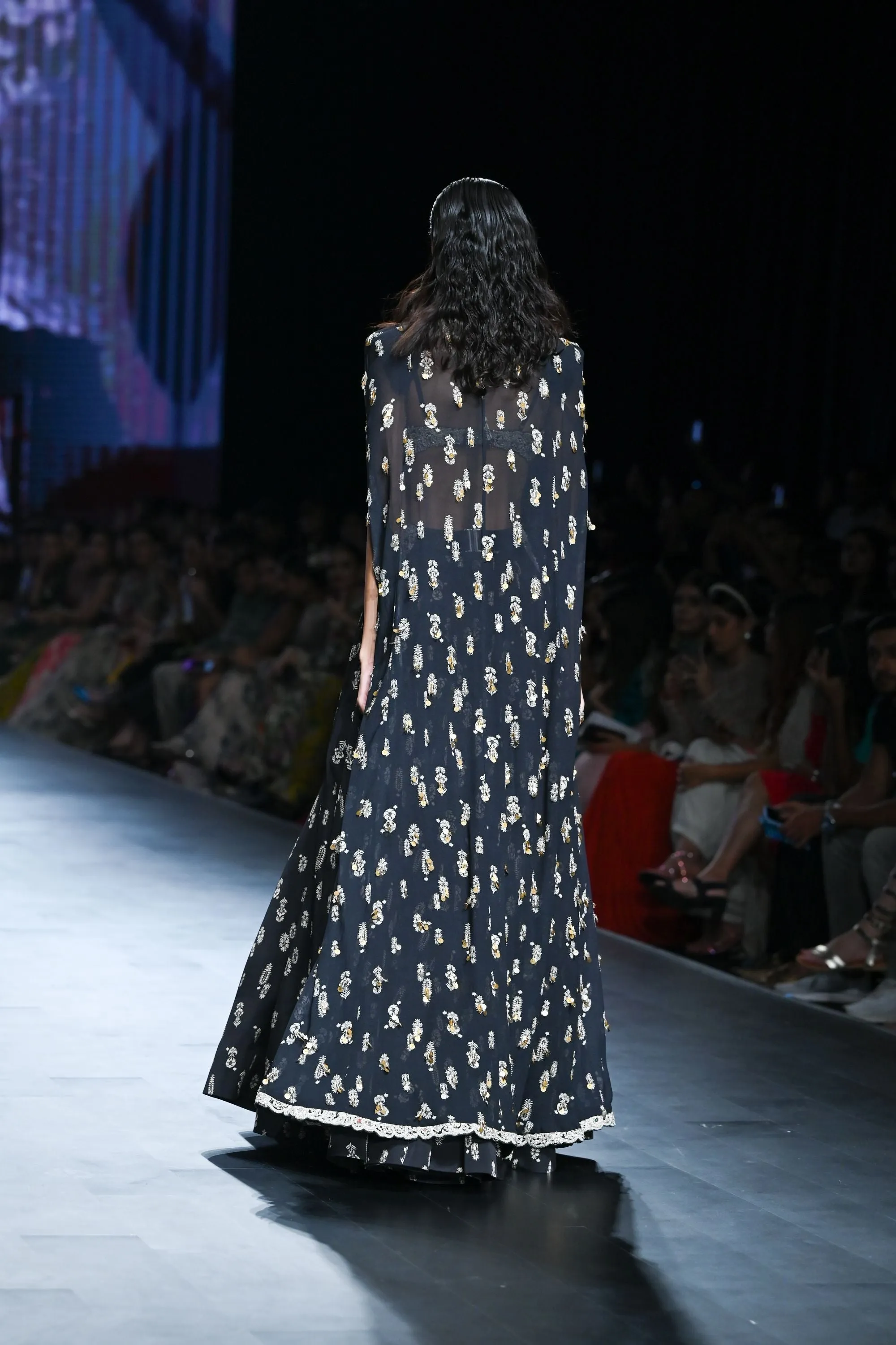Black Floret Lehenga & Cape Set