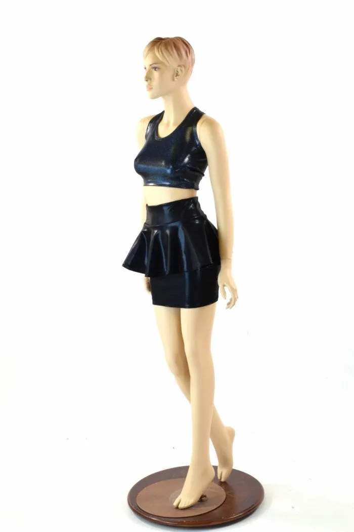 Black Metallic Peplum Skirt