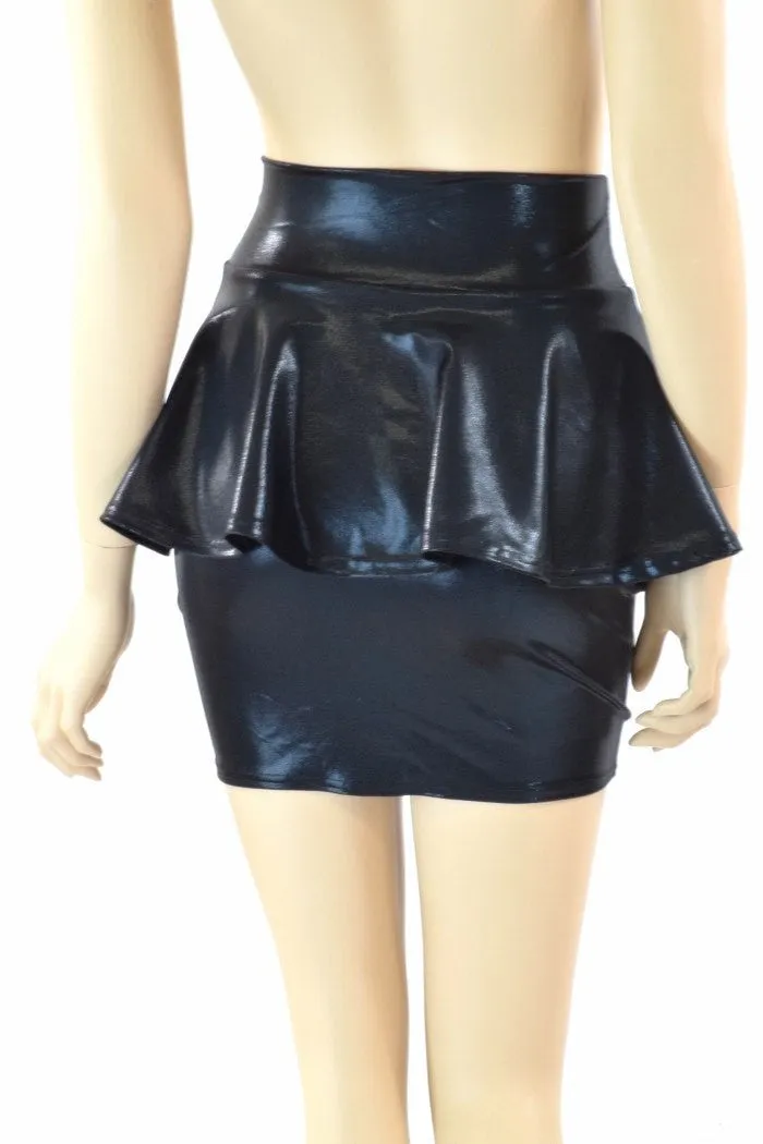 Black Metallic Peplum Skirt