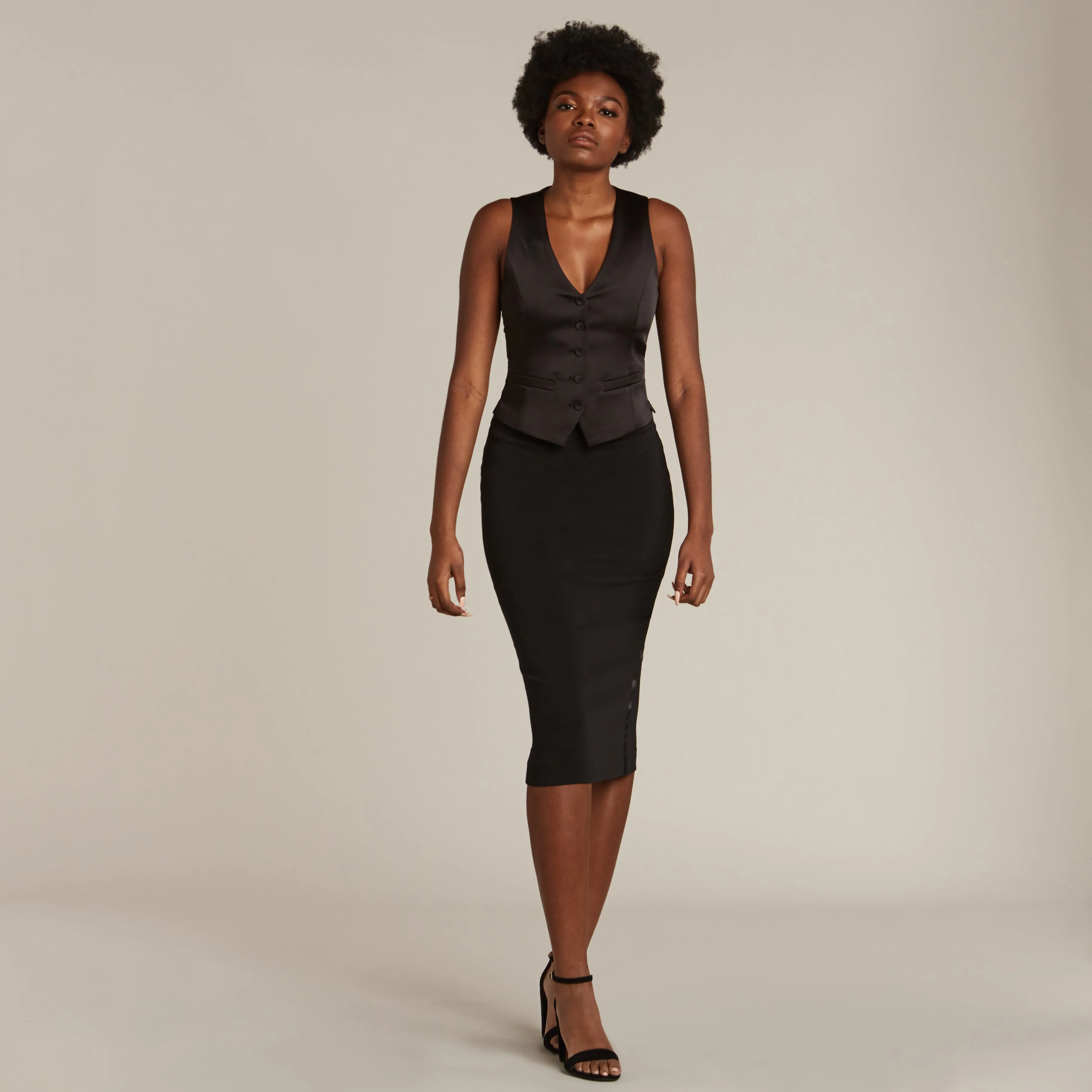 Black Pencil Tuxedo Skirt