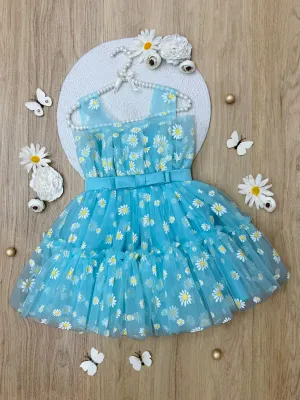 Blue Daisy Daydream Fanned Tulle Dress