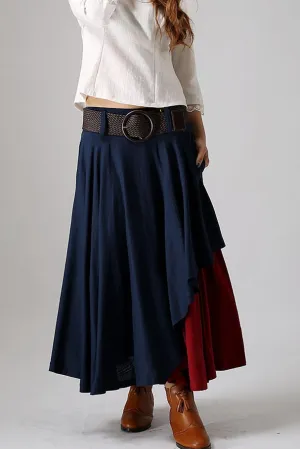 Blue skirt woman  linen skirt custom made layered skirt long skirt 0869#