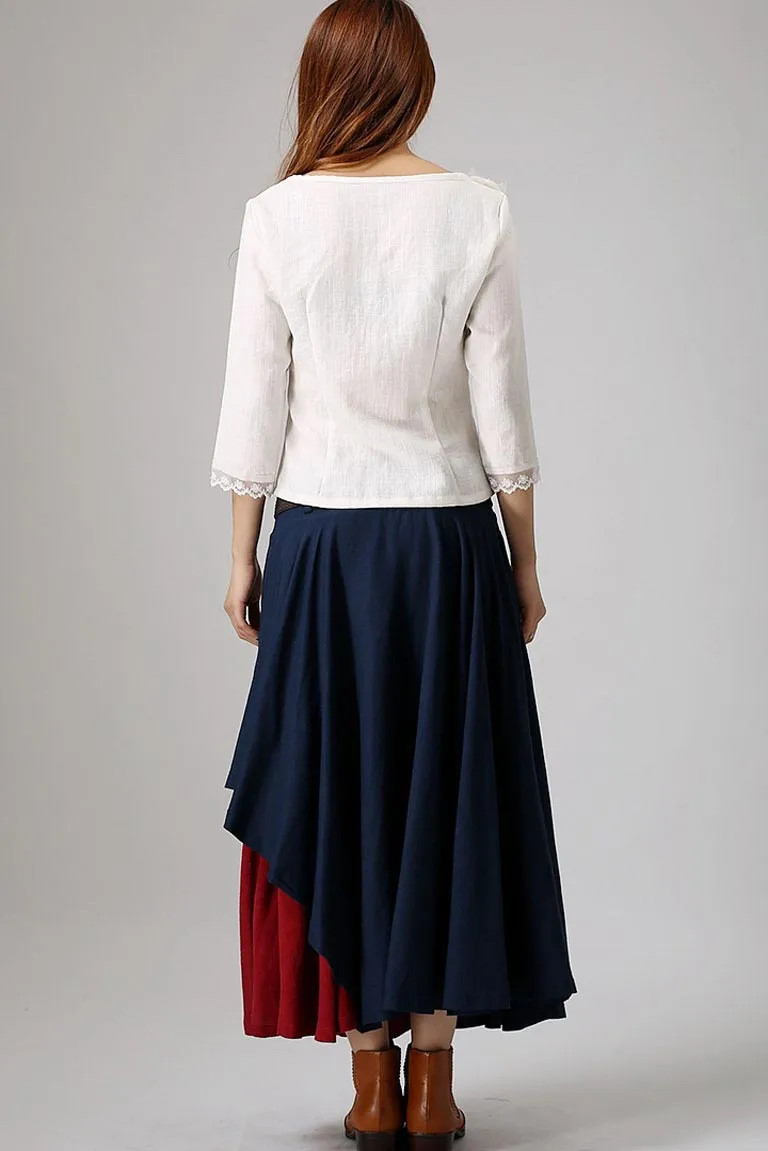 Blue skirt woman  linen skirt custom made layered skirt long skirt 0869#