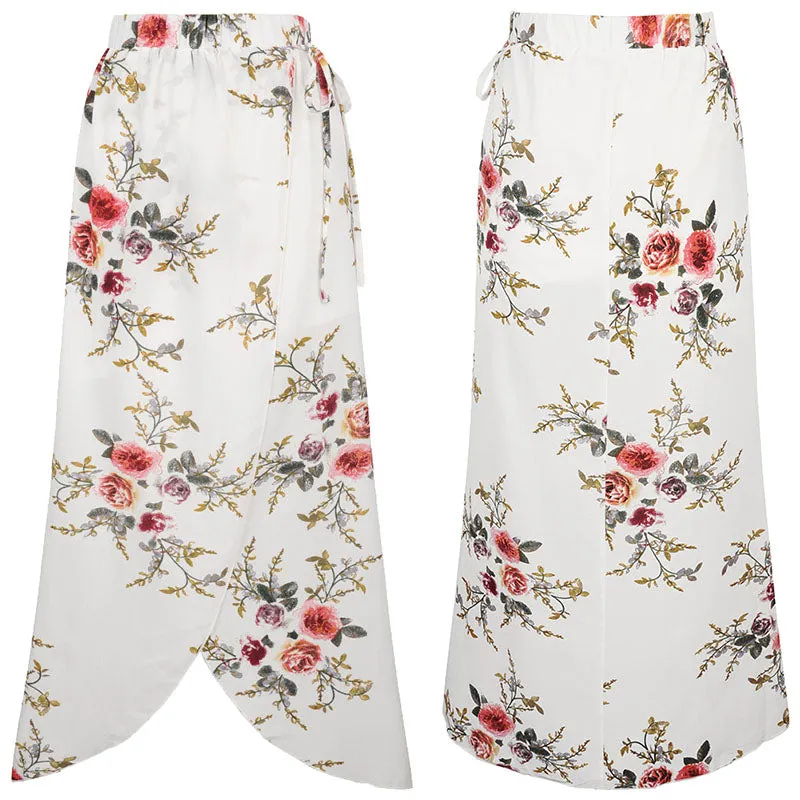 Bohemian Floral Print  Ankle-length Natural Summer Casual Half Skirt