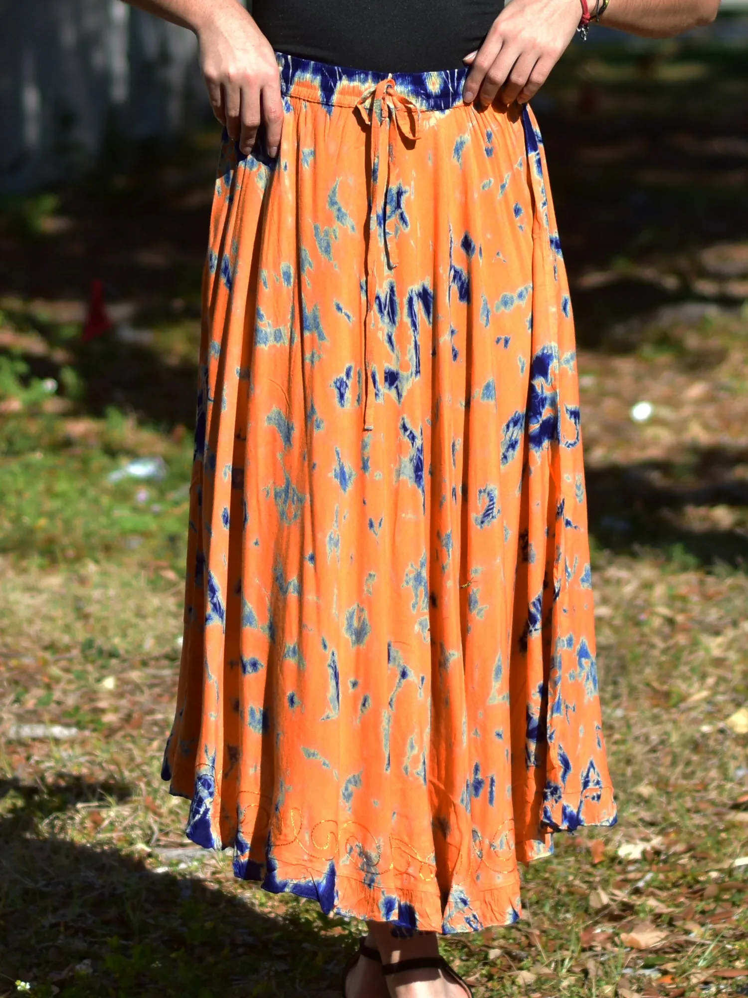 Bohemian Tie-Dye Embroidered Gypsy Ruffled Mid Length middie mini  Skirt Zena