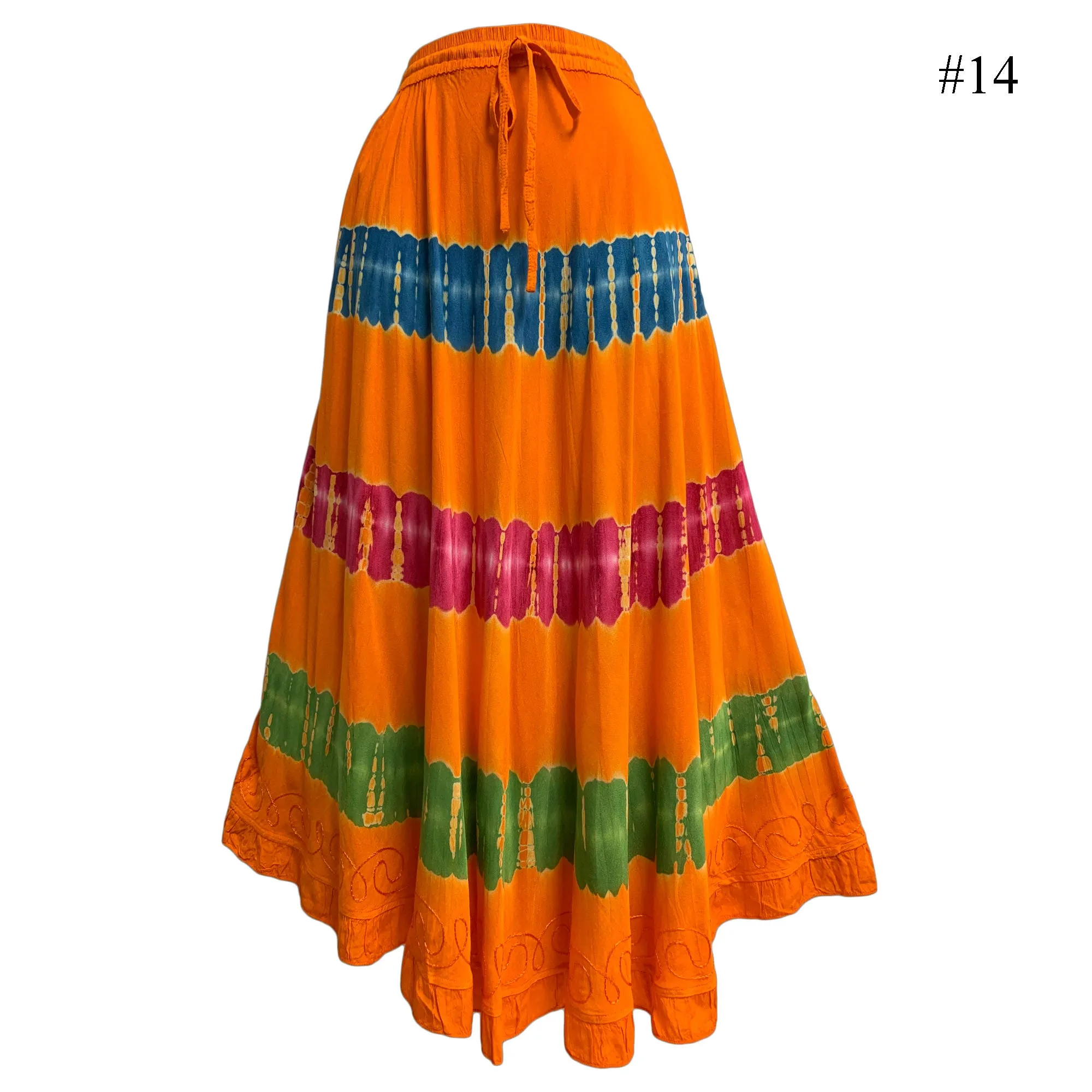 Bohemian Tie-Dye Embroidered Gypsy Ruffled Mid Length middie mini  Skirt Zena