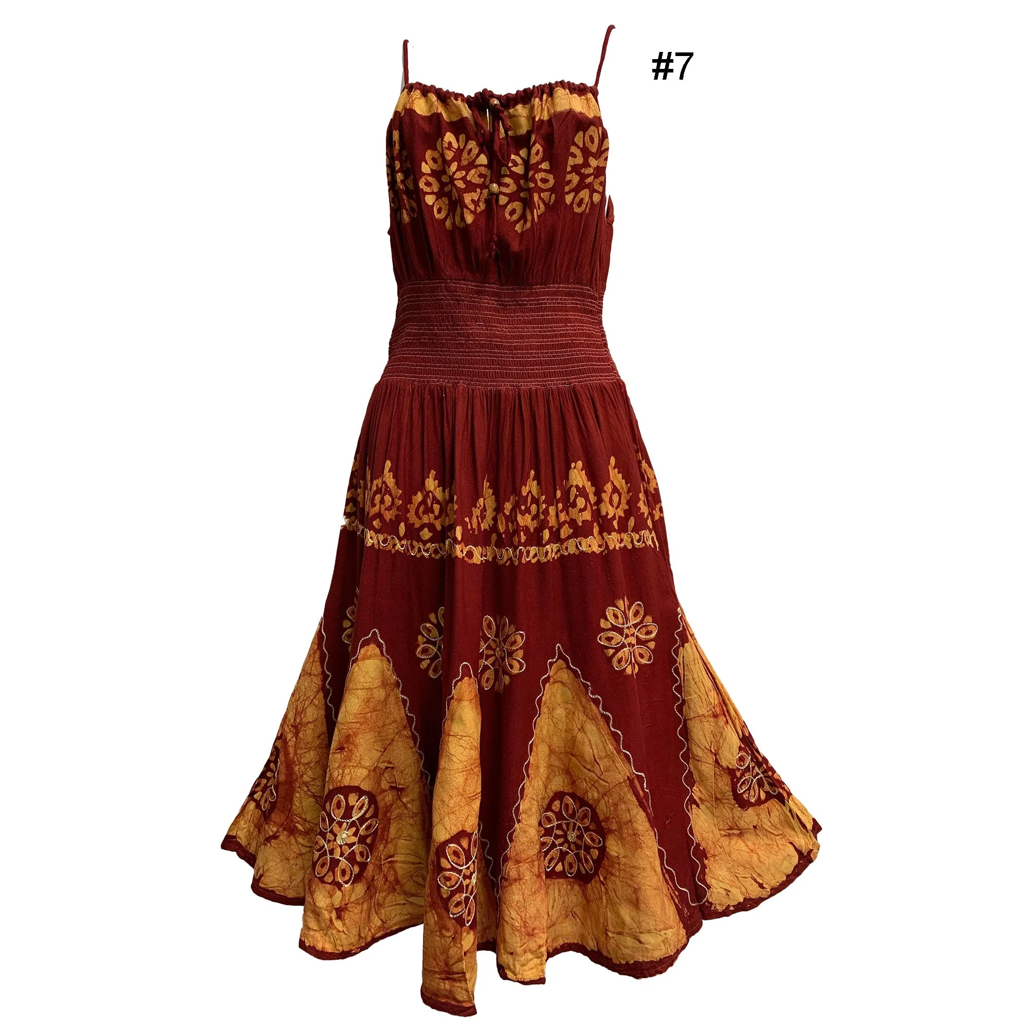 Boho Bohemian Embroidered Indian Ethnic Batik Print Spaghetti-Strap Long Dress Priya