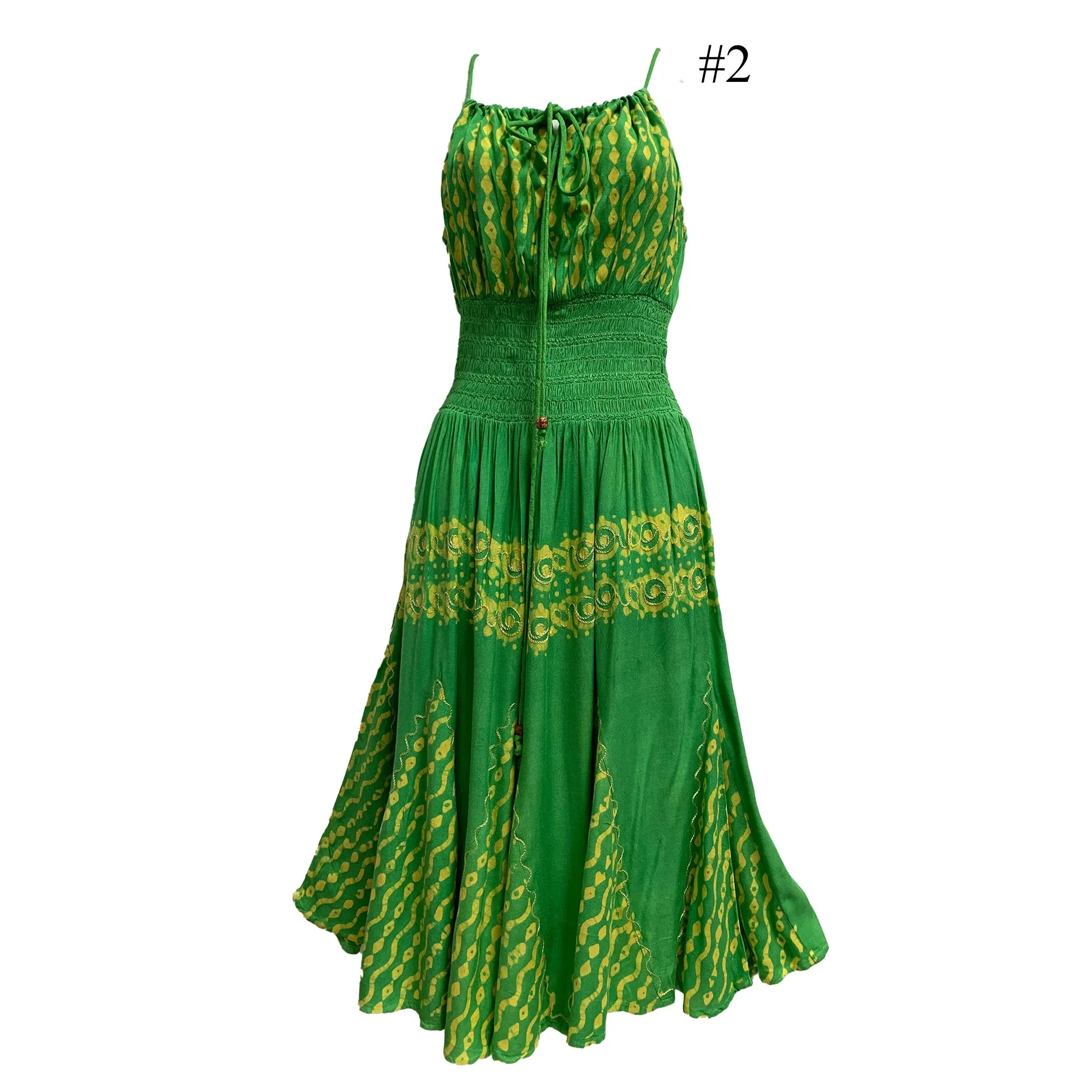 Boho Bohemian Embroidered Indian Ethnic Batik Print Spaghetti-Strap Long Dress Priya