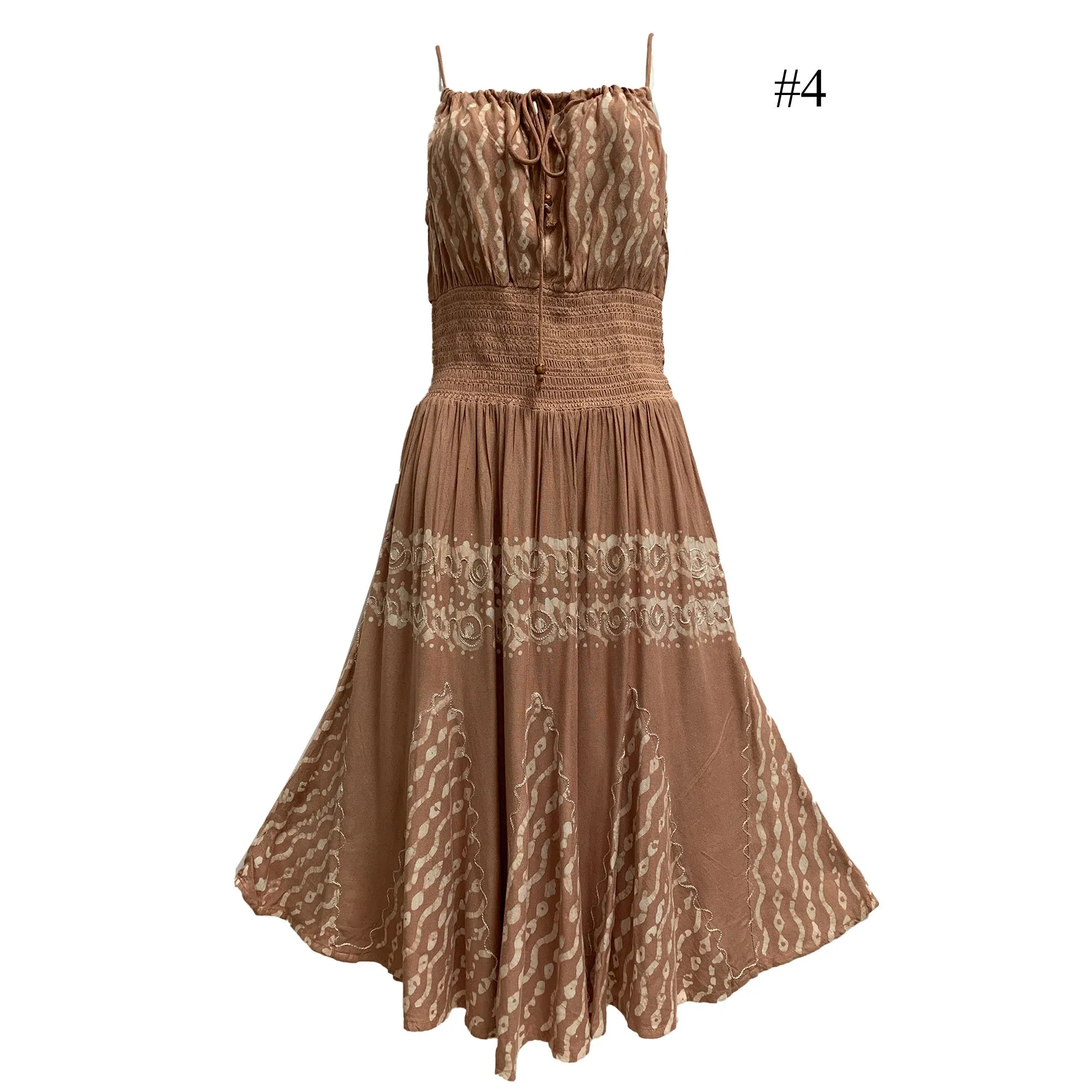 Boho Bohemian Embroidered Indian Ethnic Batik Print Spaghetti-Strap Long Dress Priya