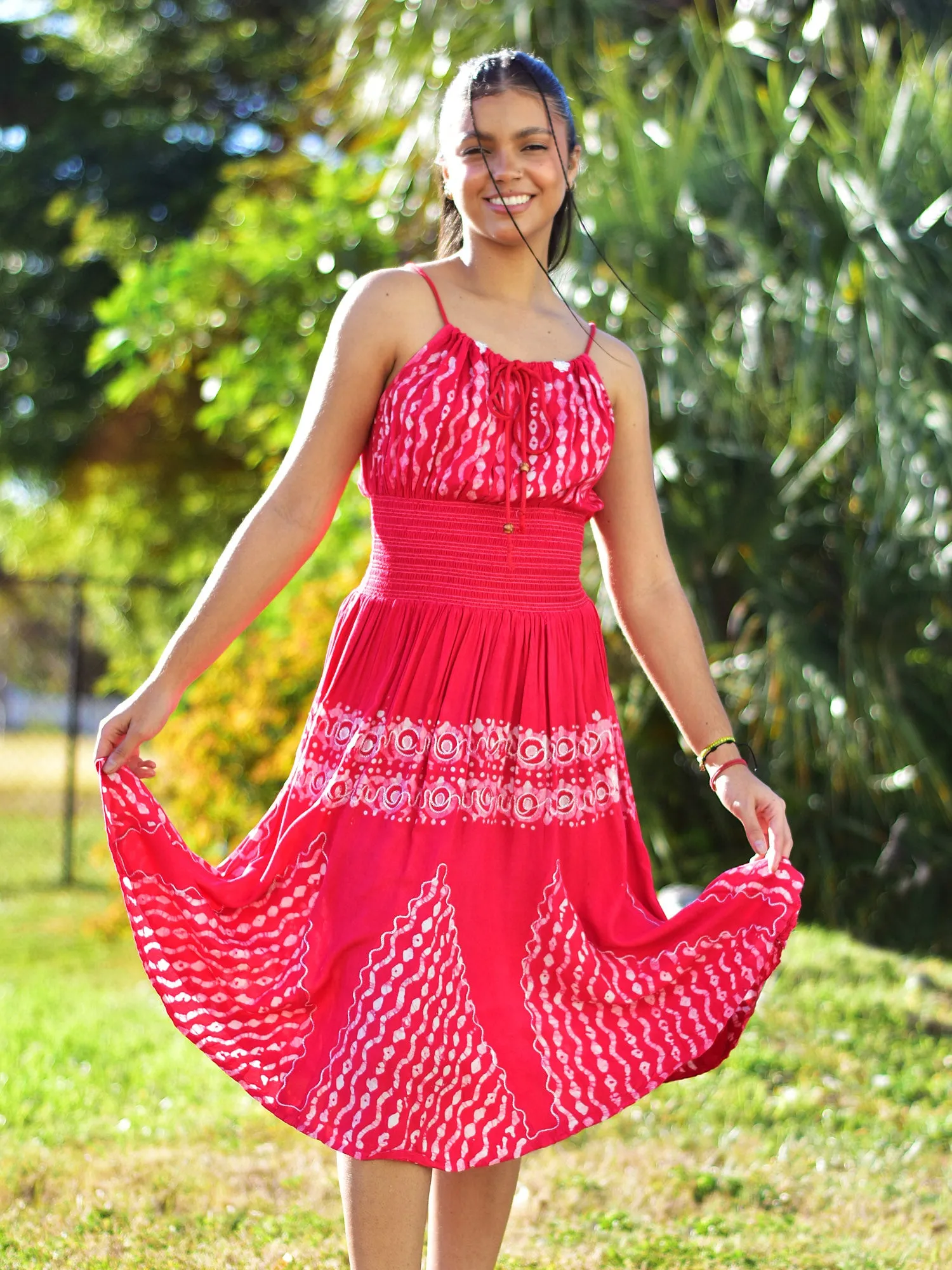 Boho Bohemian Embroidered Indian Ethnic Batik Print Spaghetti-Strap Long Dress Priya
