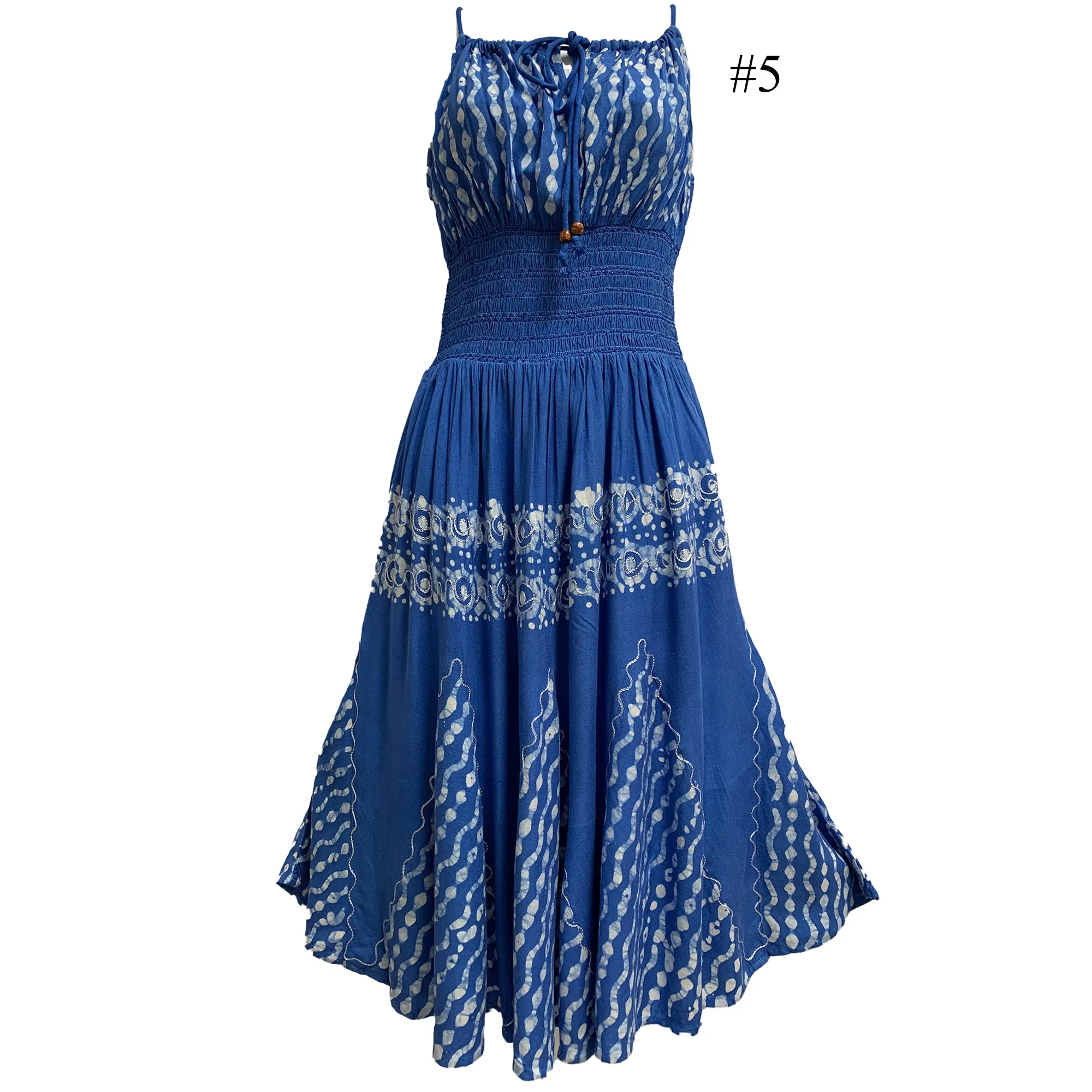 Boho Bohemian Embroidered Indian Ethnic Batik Print Spaghetti-Strap Long Dress Priya