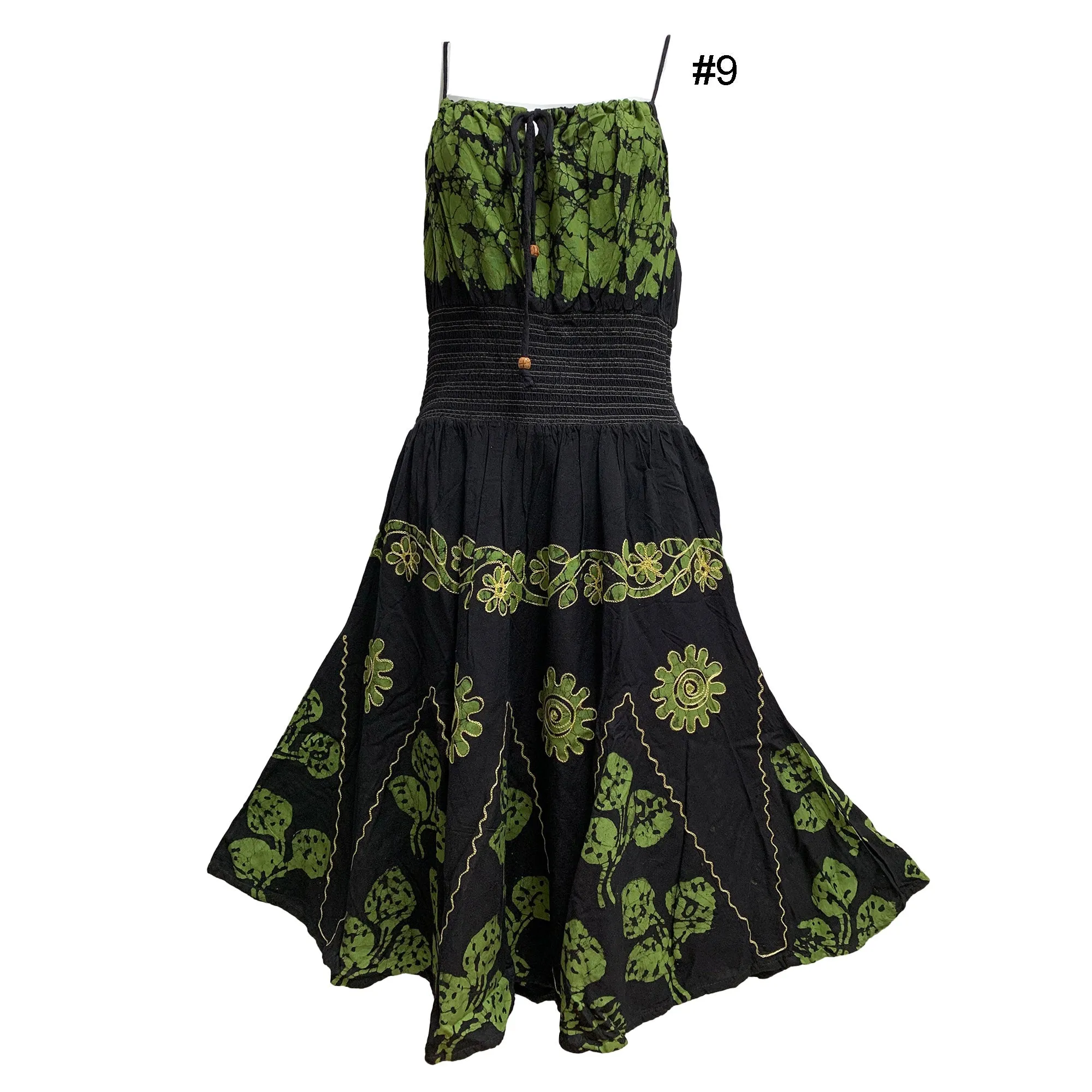 Boho Bohemian Embroidered Indian Ethnic Batik Print Spaghetti-Strap Long Dress Priya