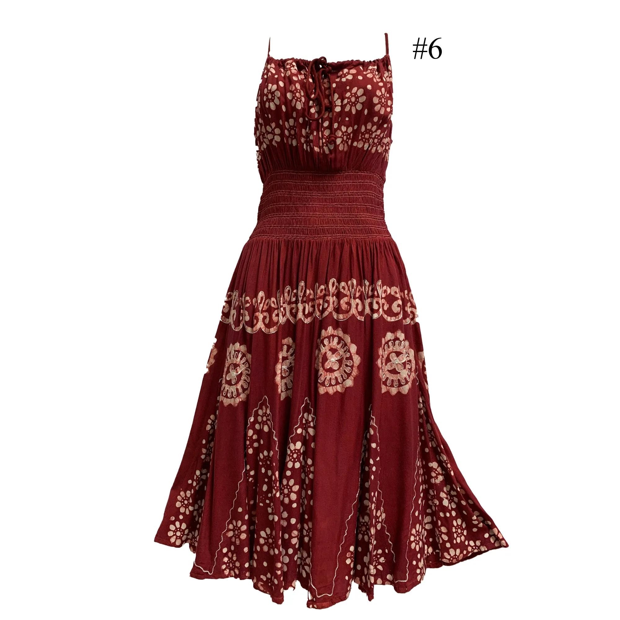 Boho Bohemian Embroidered Indian Ethnic Batik Print Spaghetti-Strap Long Dress Priya