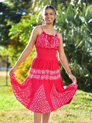 Boho Bohemian Embroidered Indian Ethnic Batik Print Spaghetti-Strap Long Dress Priya