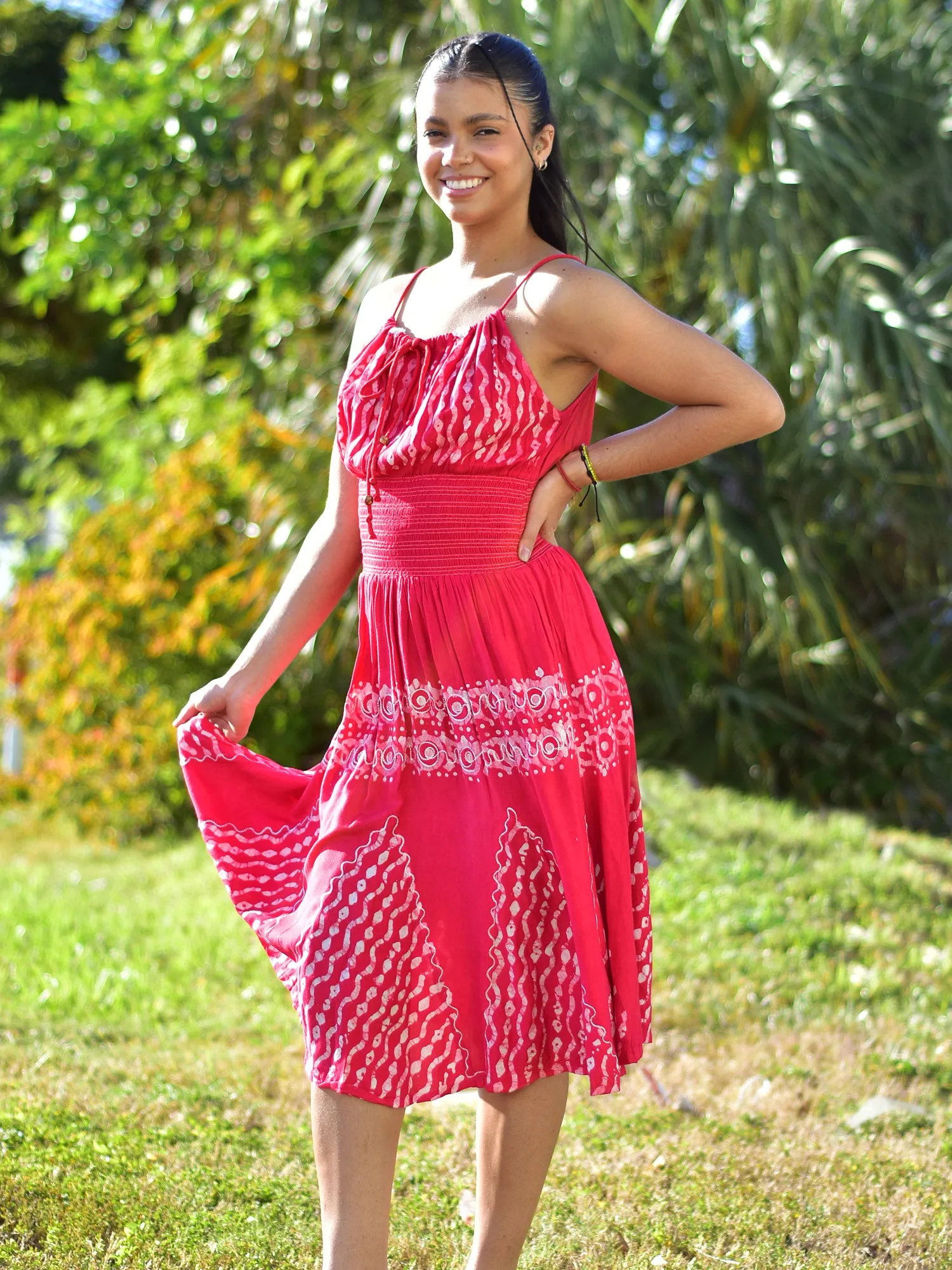 Boho Bohemian Embroidered Indian Ethnic Batik Print Spaghetti-Strap Long Dress Priya